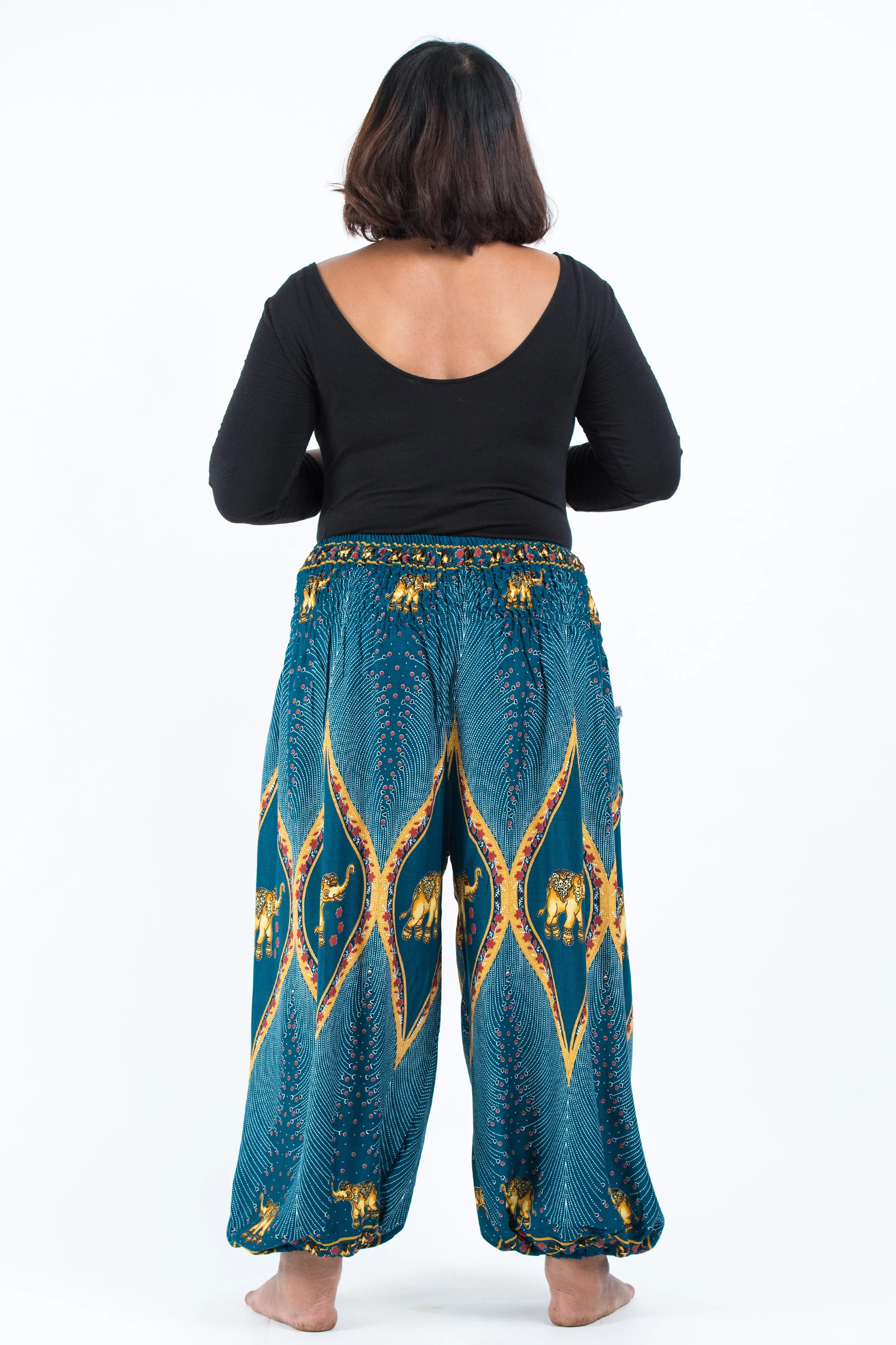 Plus Size Peacock Elephant Women's Elephant Pants in Turquoise - Image 4