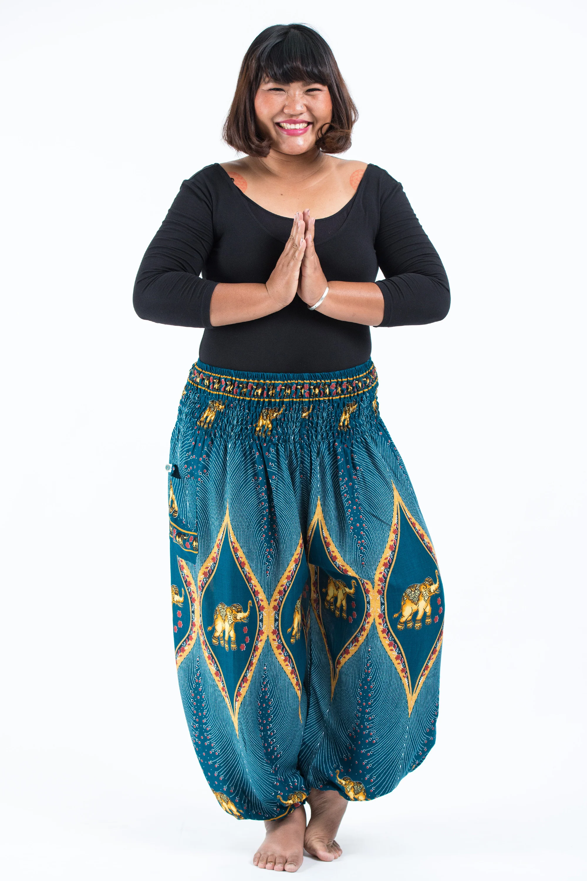 Plus Size Peacock Elephant Women's Elephant Pants in Turquoise - Image 5