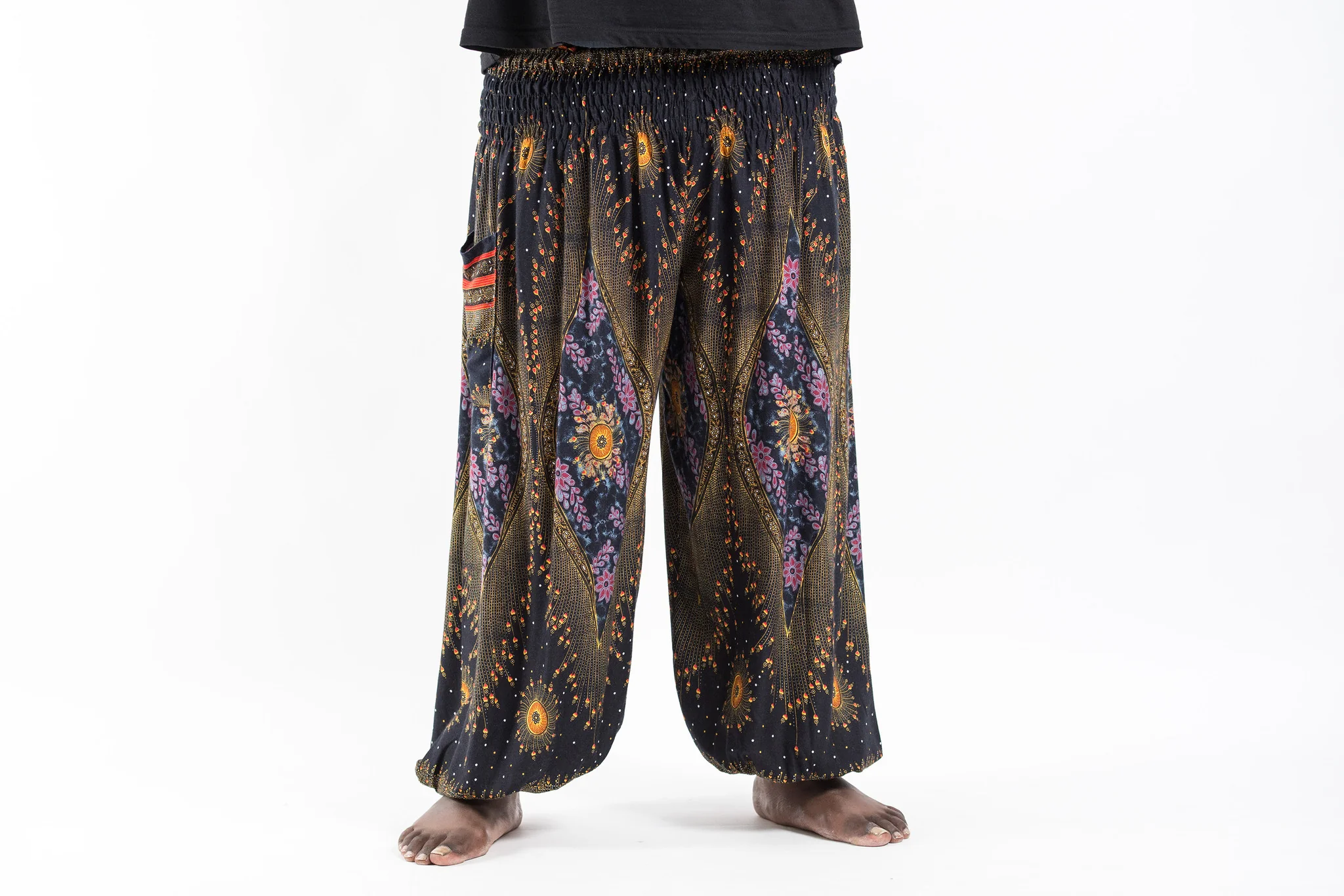 Plus Size Peacock Eye Men's Harem Pants in Black - Image 2