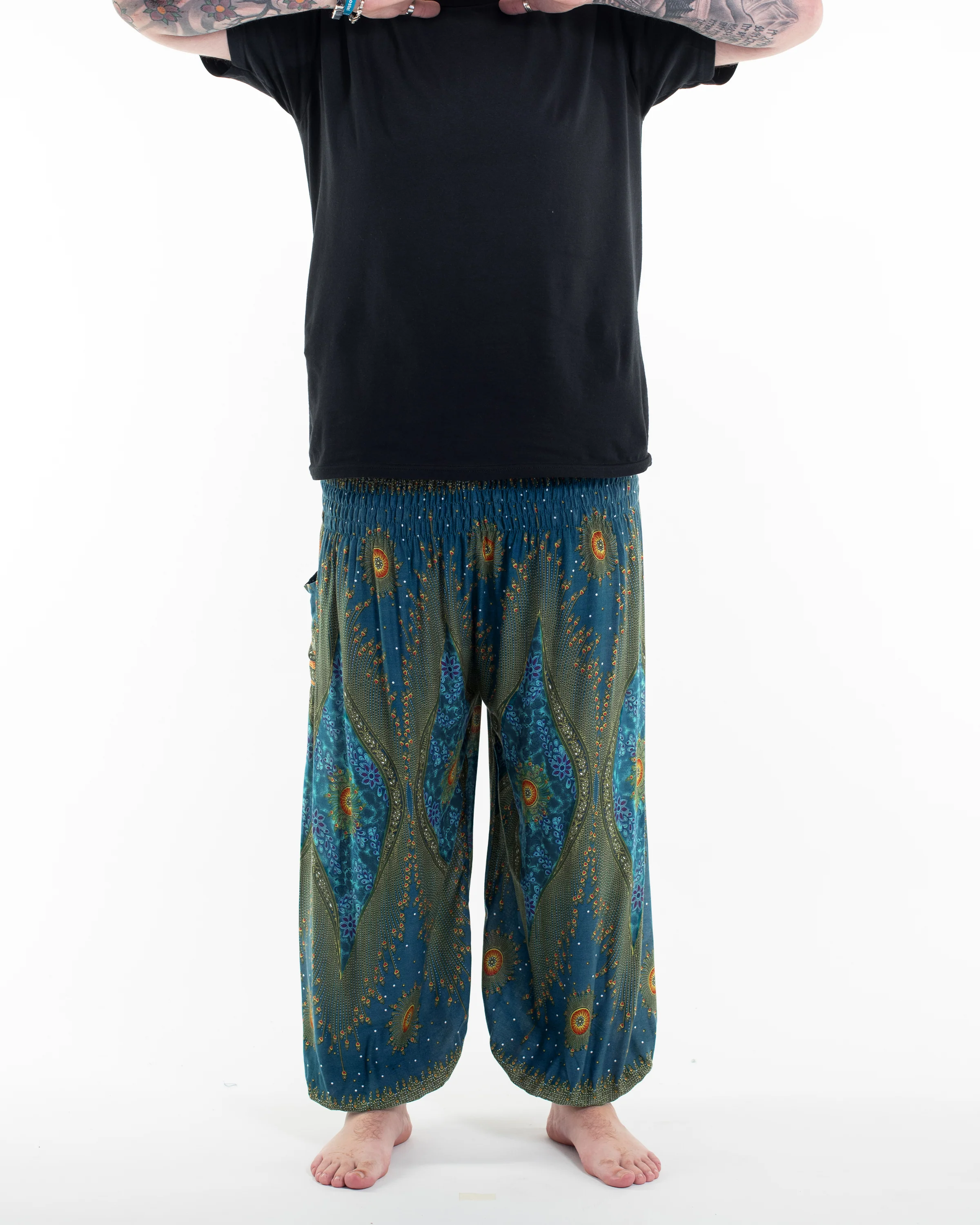 Plus Size Peacock Eye Men's Harem Pants in Turquoise - Image 3