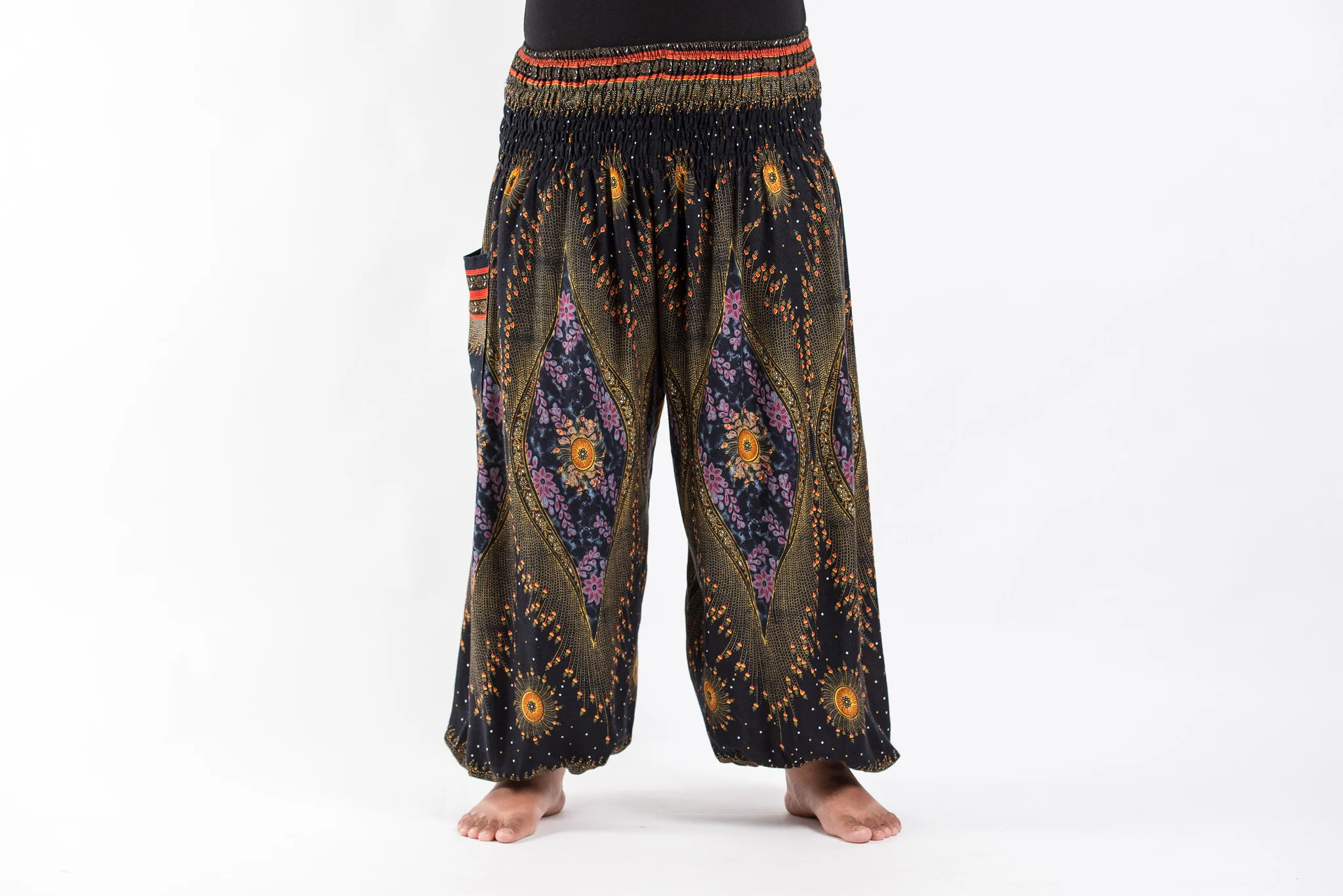 Plus Size Peacock Eye Women's Harem Pants in Black - Image 2
