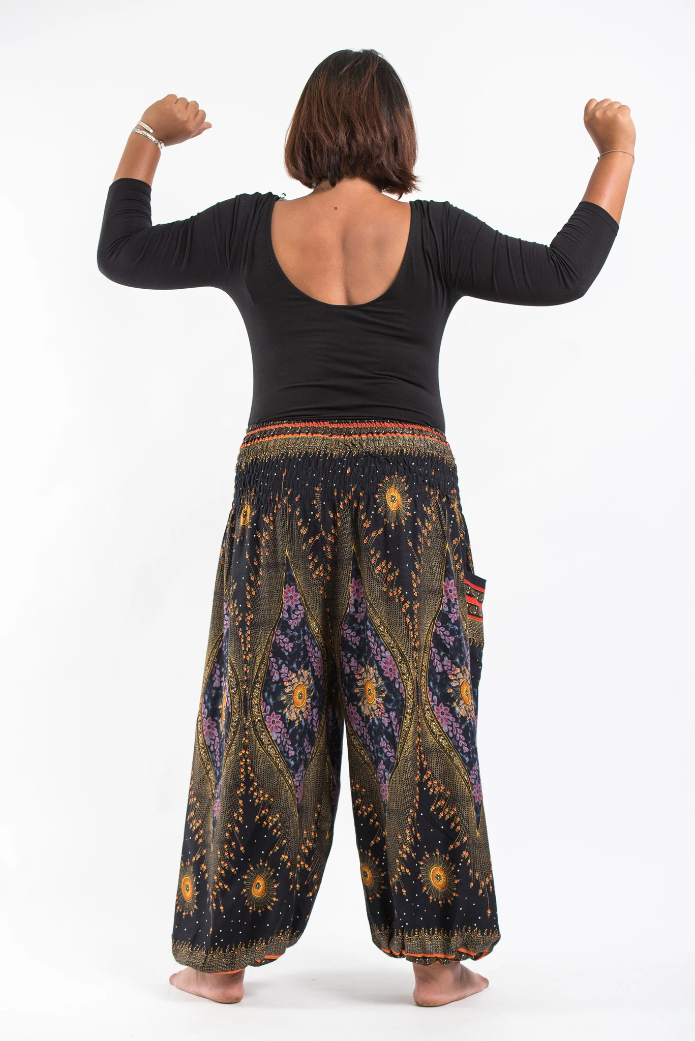 Plus Size Peacock Eye Women's Harem Pants in Black - Image 4