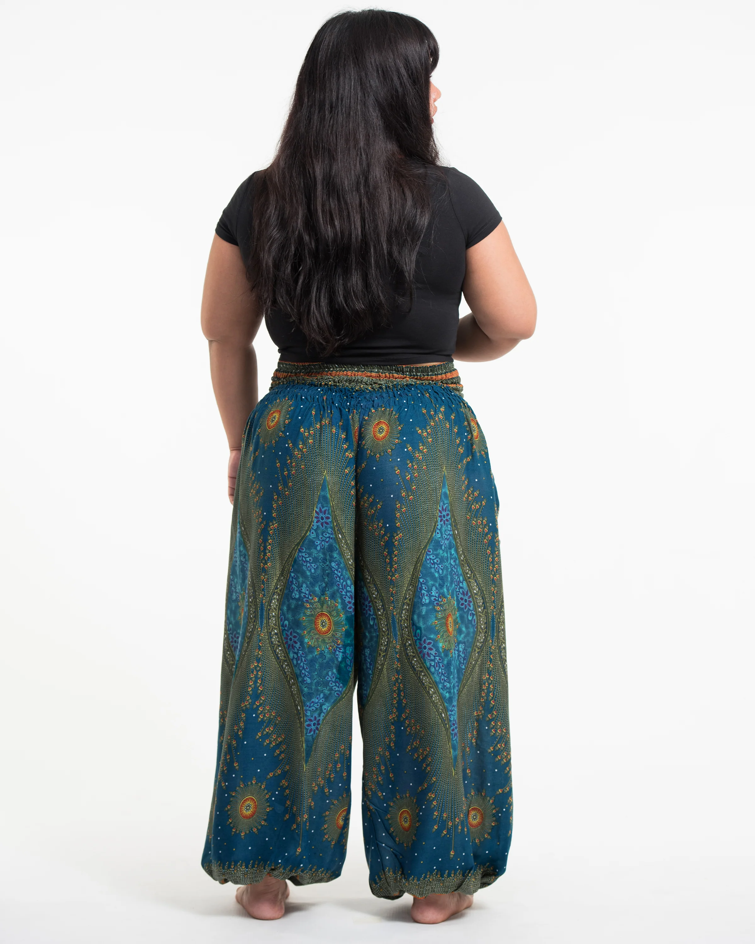 Plus Size Peacock Eye Women's Harem Pants in Turquoise - Image 3