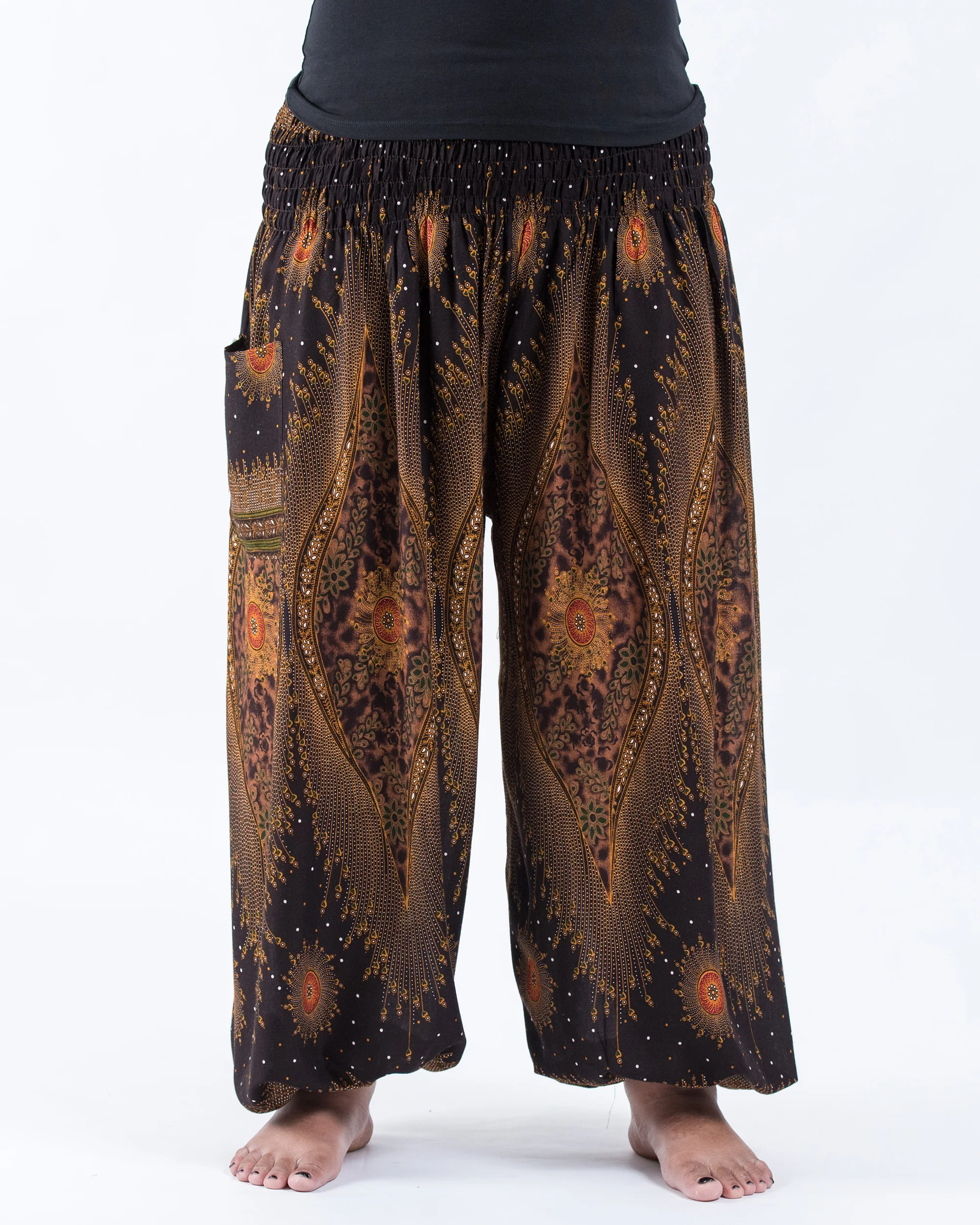 Plus Size Peacock Eye Women's Harem Pants in Brown - Image 2