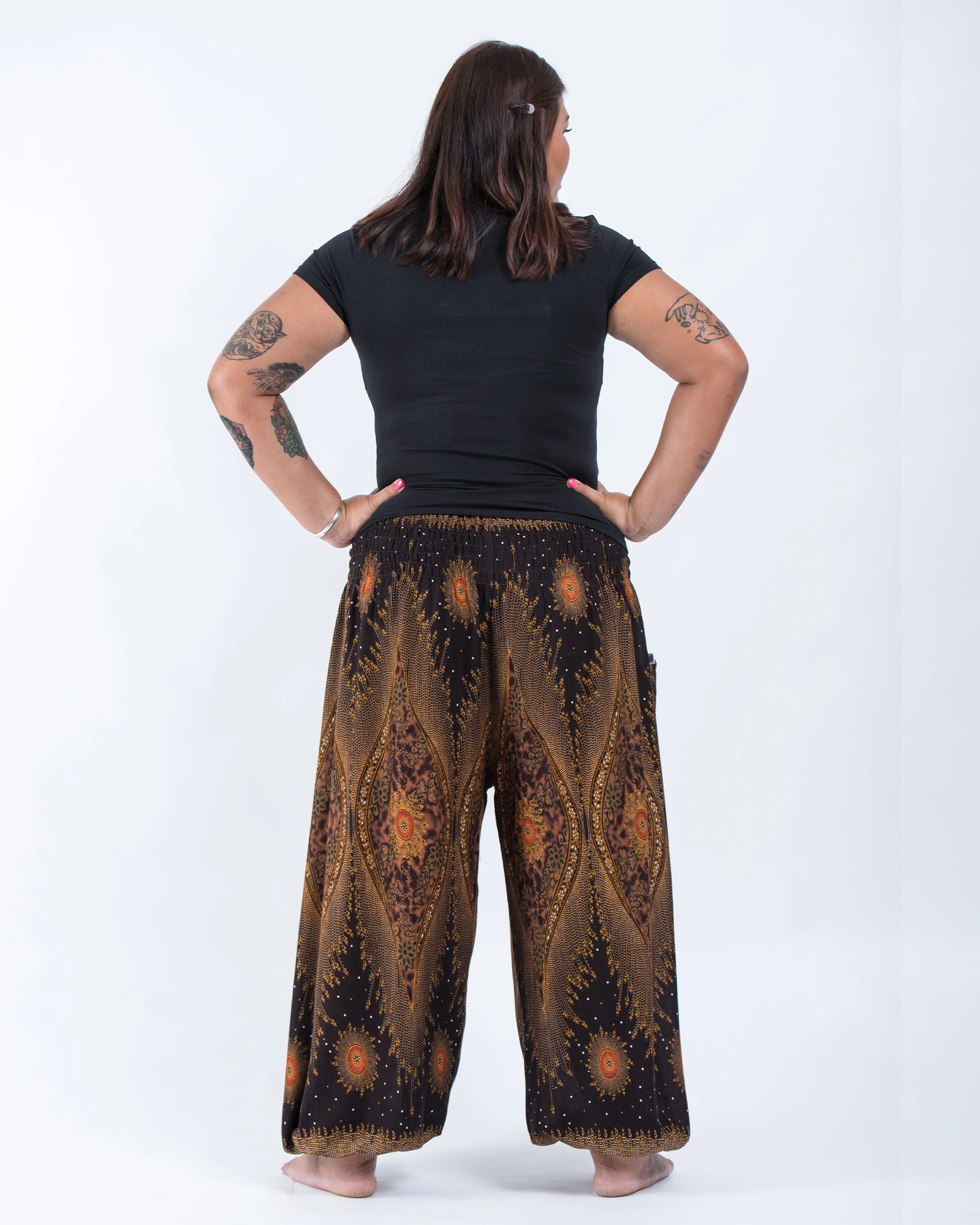 Plus Size Peacock Eye Women's Harem Pants in Brown - Image 4