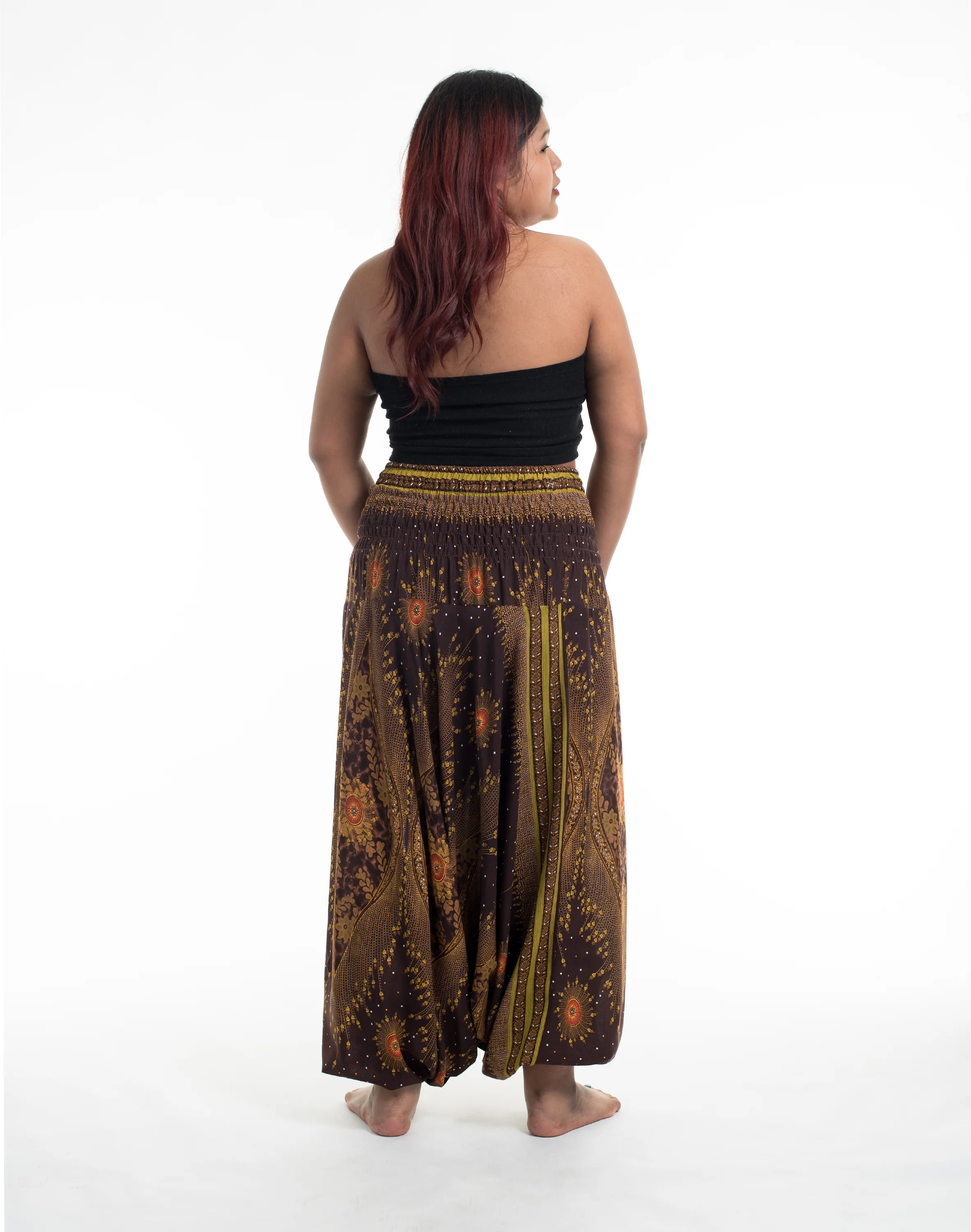 Plus Size Peacock Eyes 2-in-1 Jumpsuit Harem Pants in Brown - Image 4