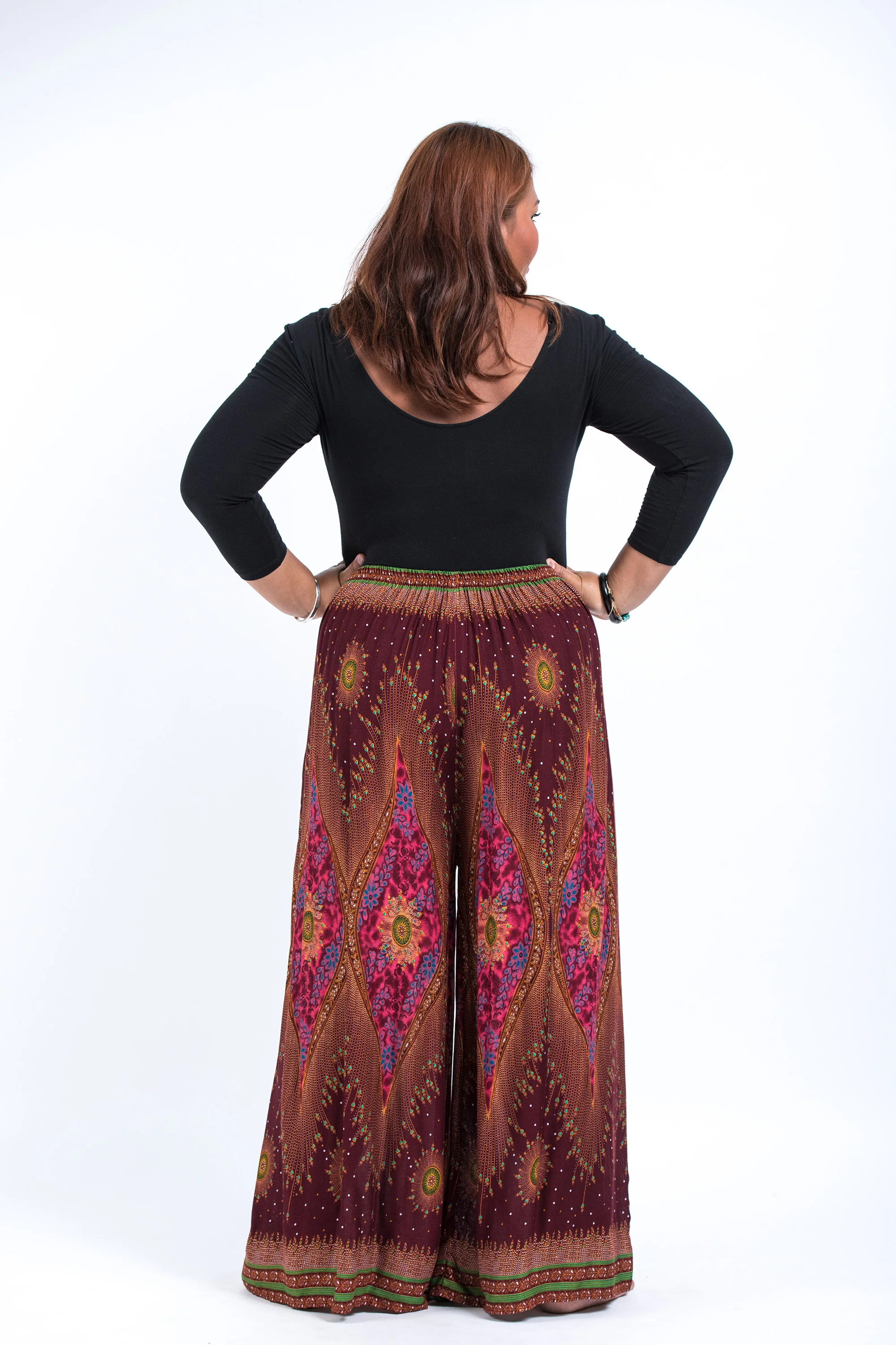 Plus Size Peacock Eyes Palazzo Style Harem Pants in Maroon - Image 4