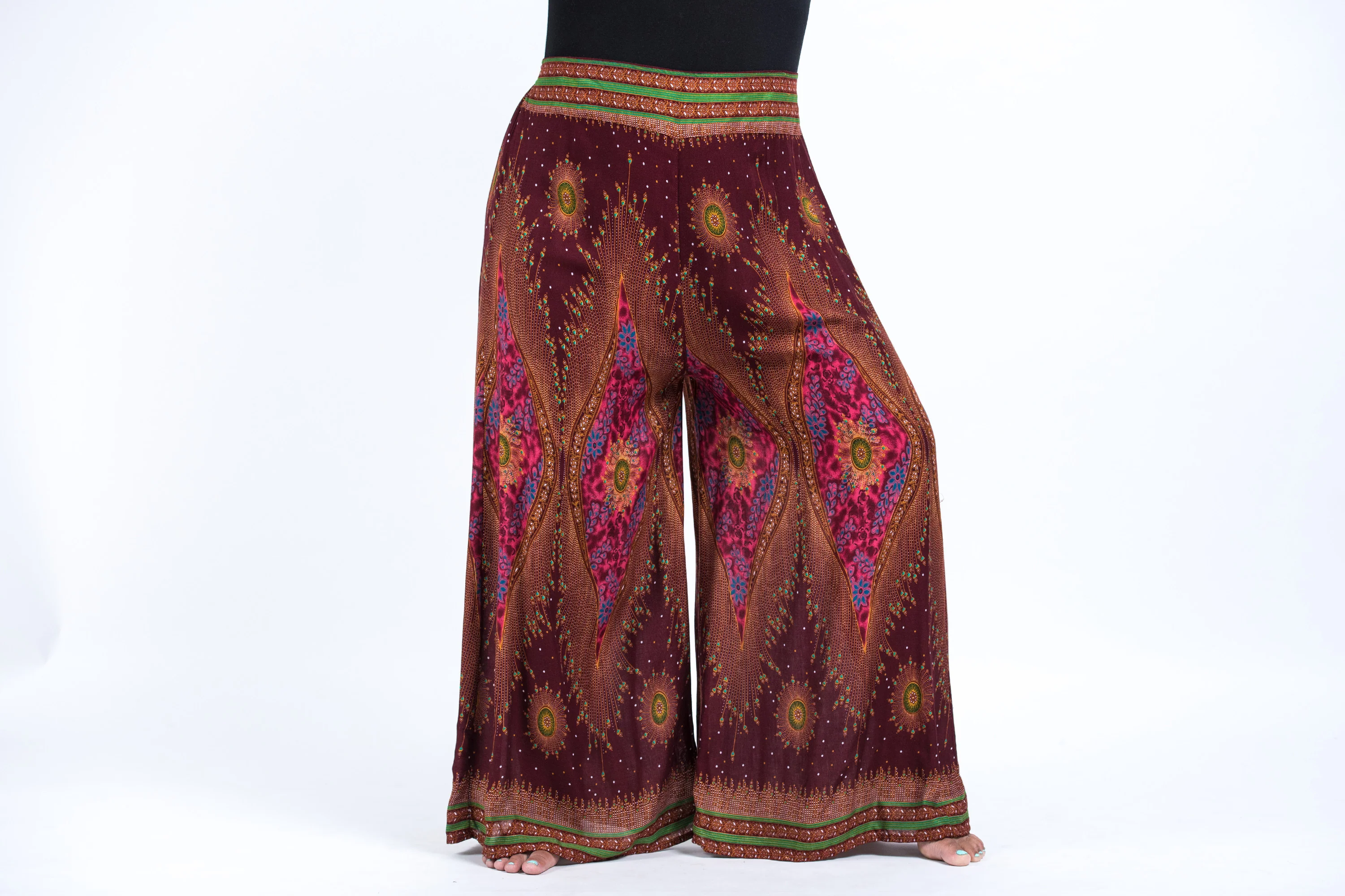 Plus Size Peacock Eyes Palazzo Style Harem Pants in Maroon - Image 5