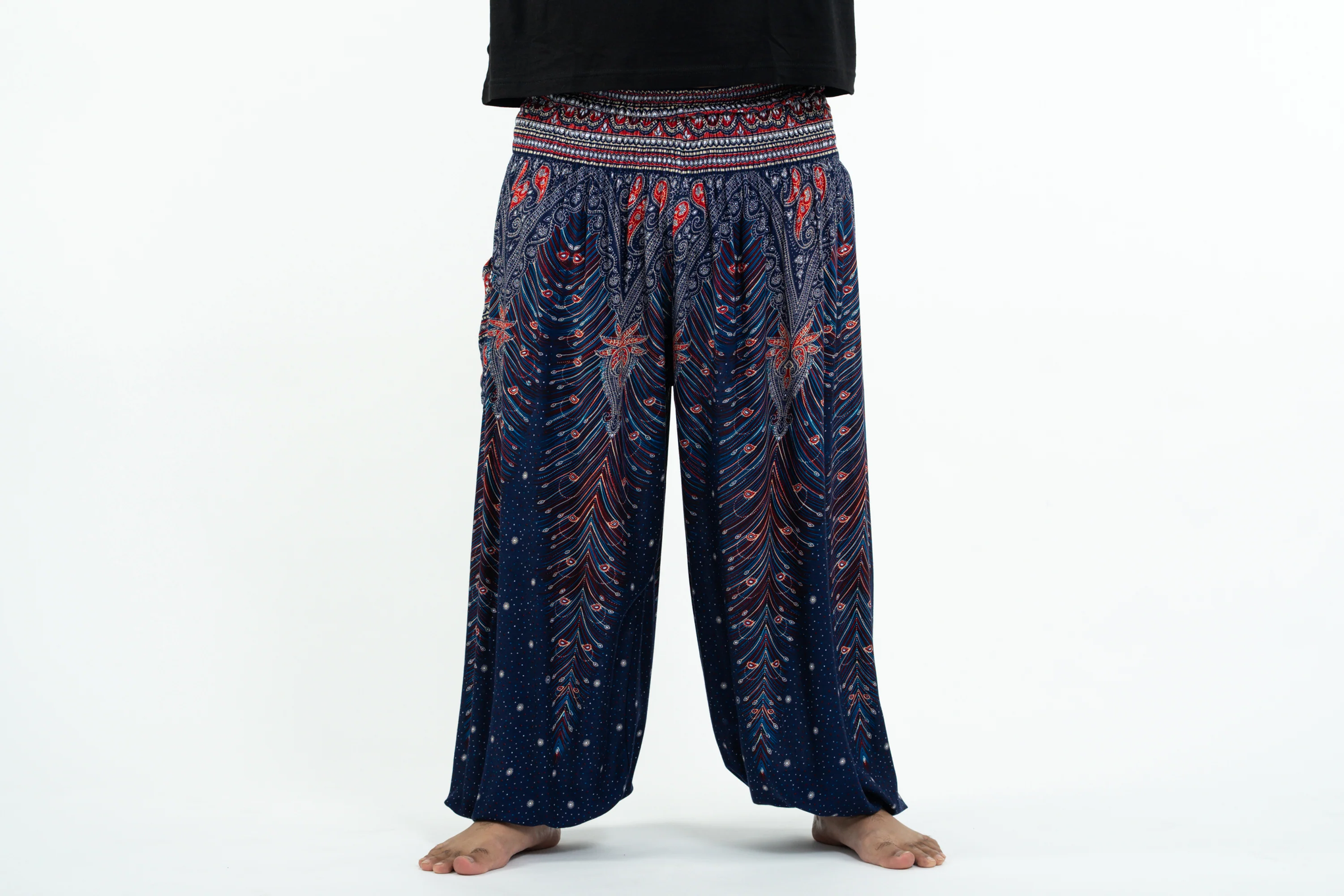 Plus Size Peacock Feathers Men's Harem Pants in Blue - Image 2