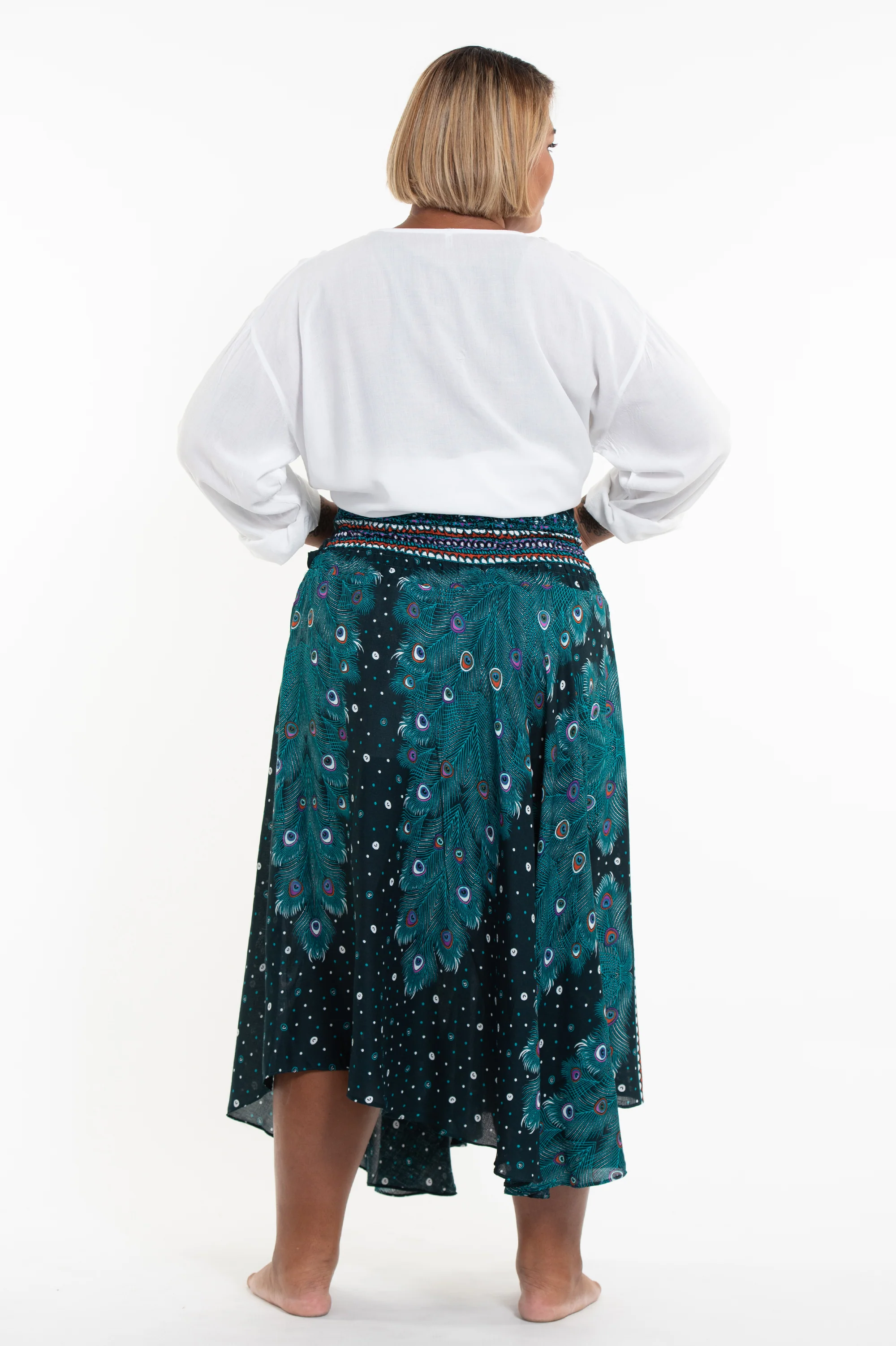Plus Size Peacock Handkerchief Midi Skirt in Turquoise - Image 4