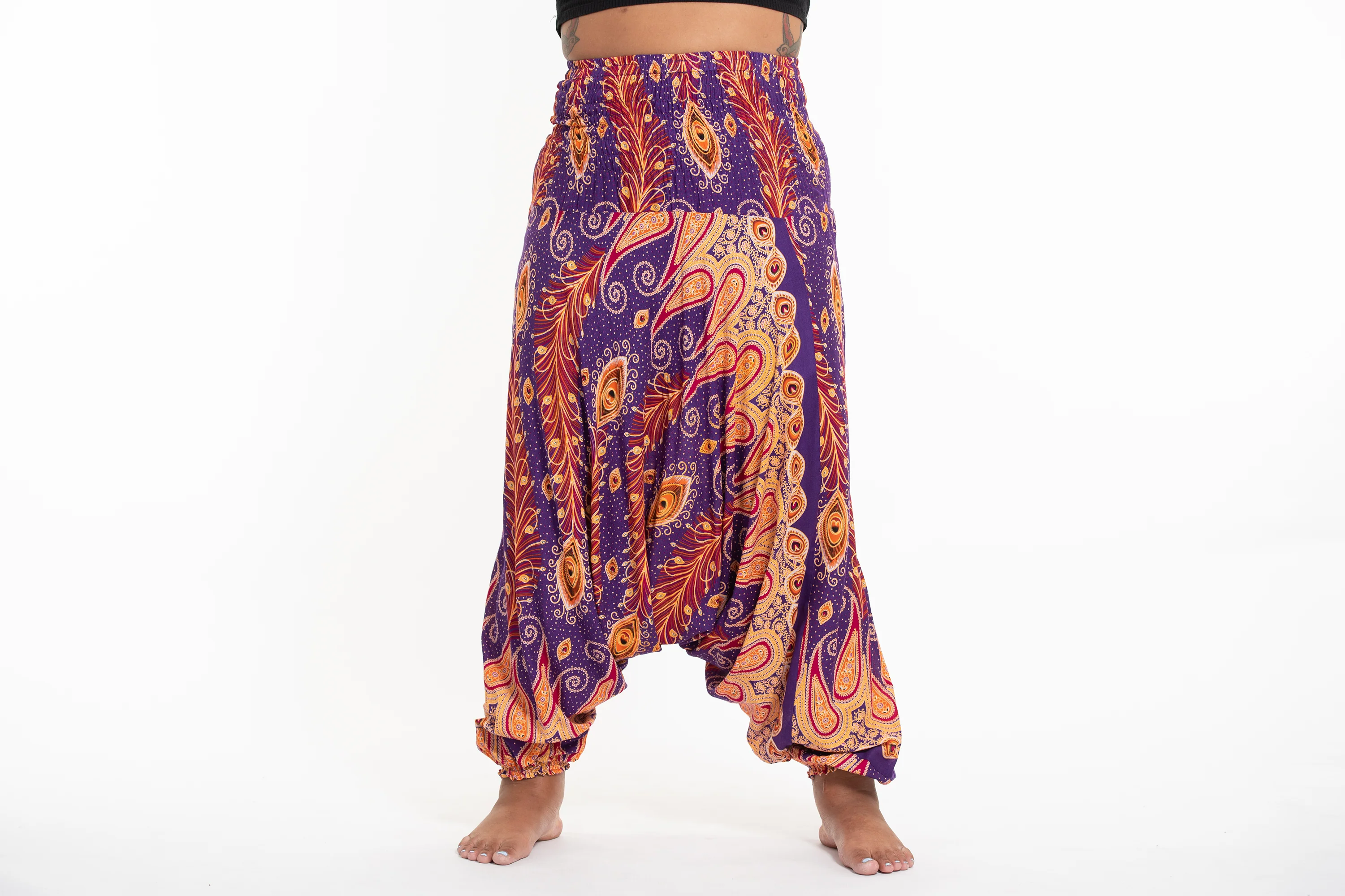 Plus Size Peacock Paisley 2-in-1 Jumpsuit Harem Pants in Purple - Image 2