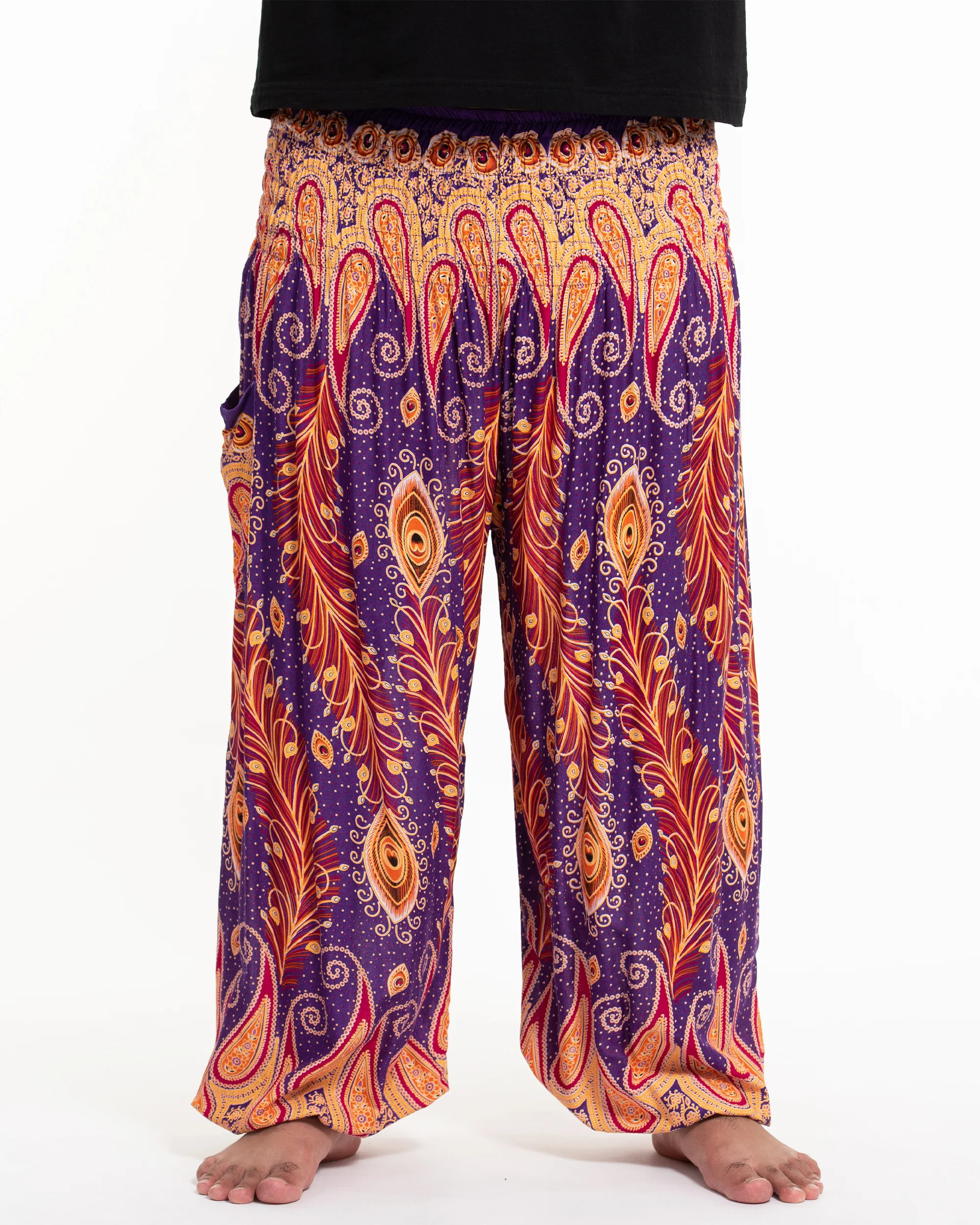 Plus Size Peacock Paisley Men's Harem Pants in Purple - Image 2