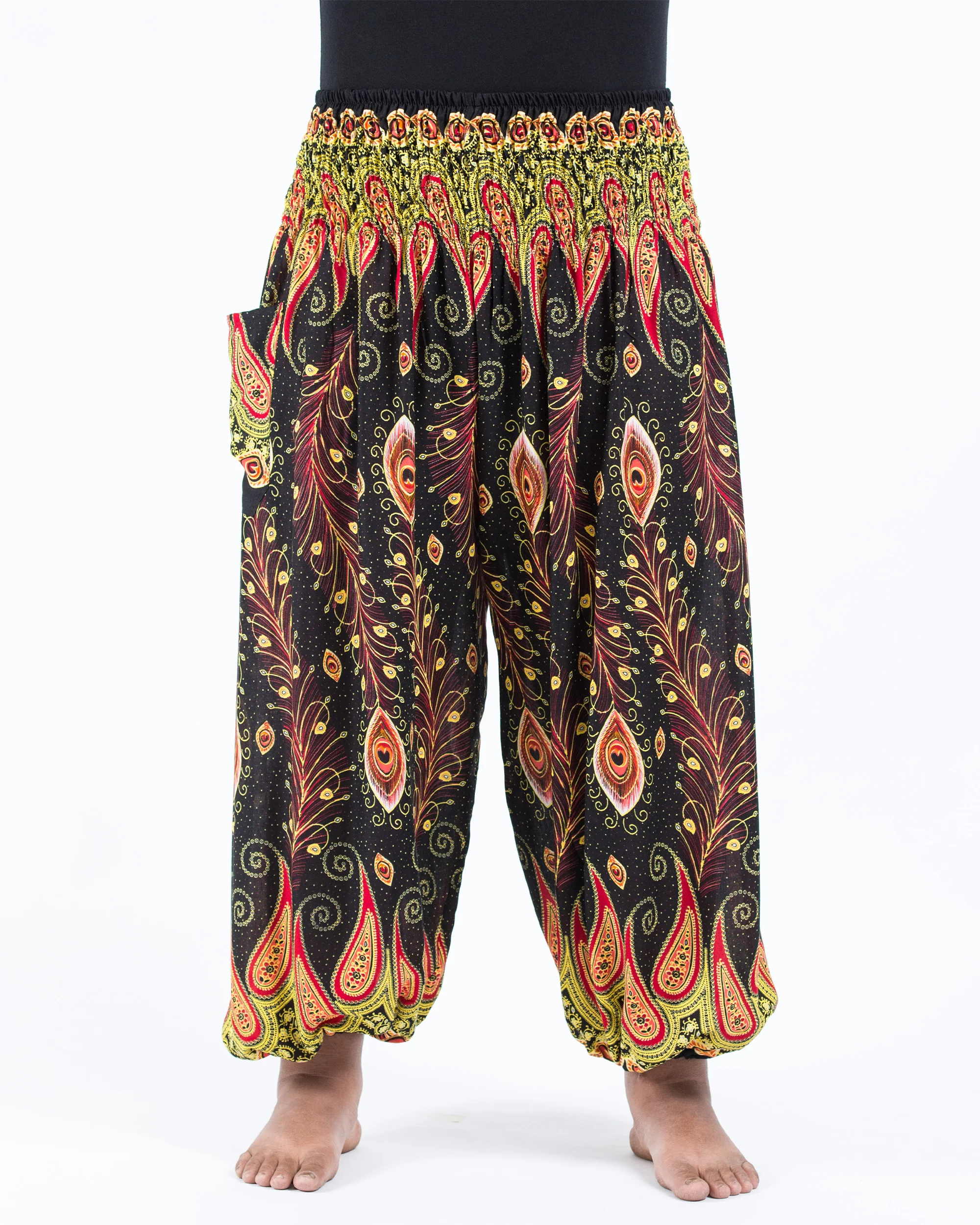 Plus Size Peacock Paisley Women's Harem Pants in Black - Image 2