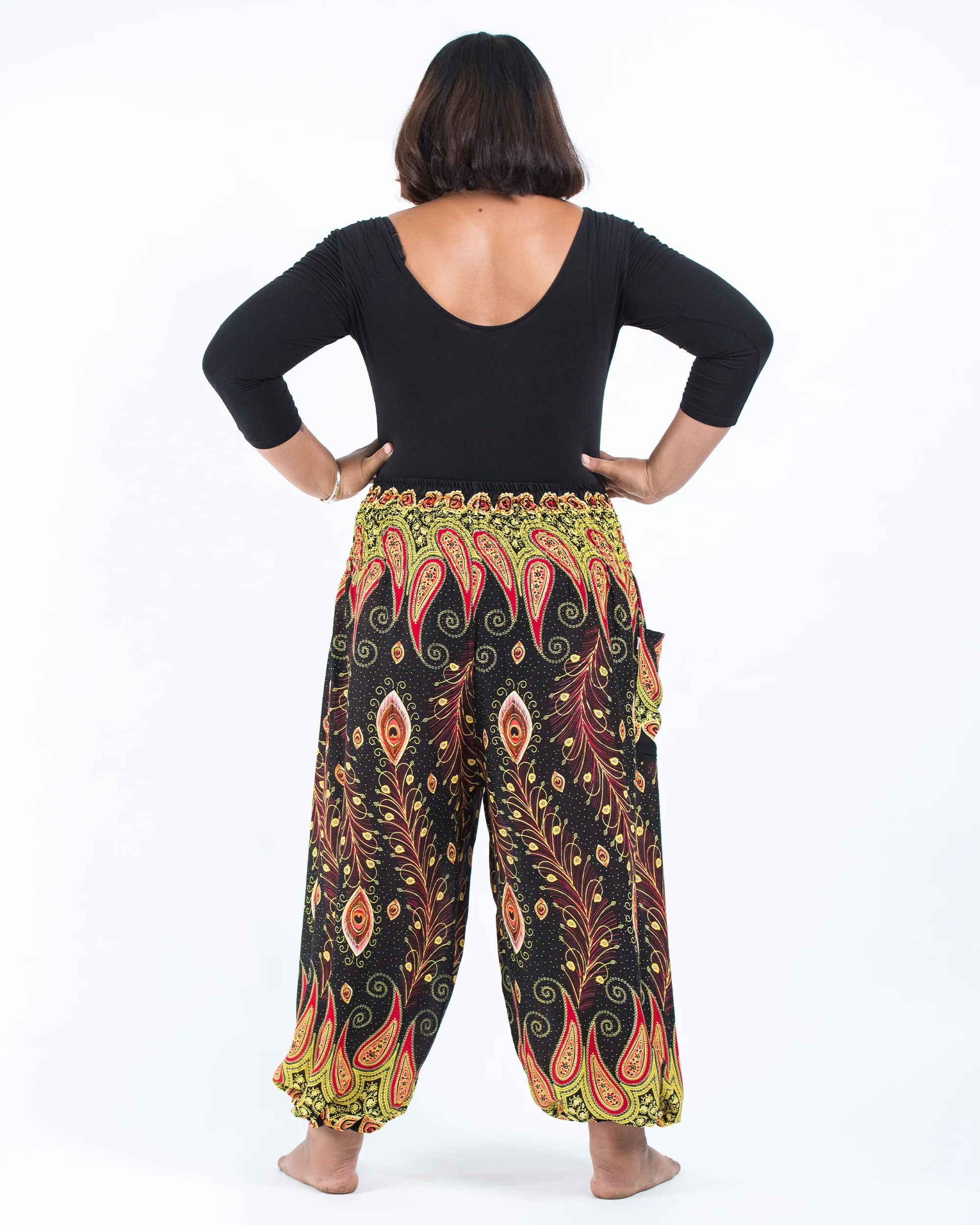 Plus Size Peacock Paisley Women's Harem Pants in Black - Image 4