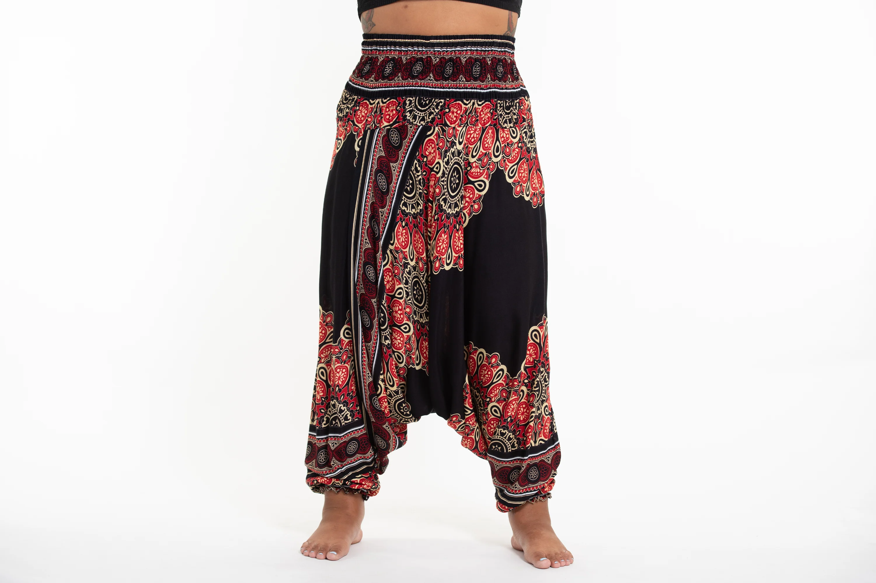 Plus Size Peony Mandalas 2-in-1 Jumpsuit Harem Pants in Black - Image 2