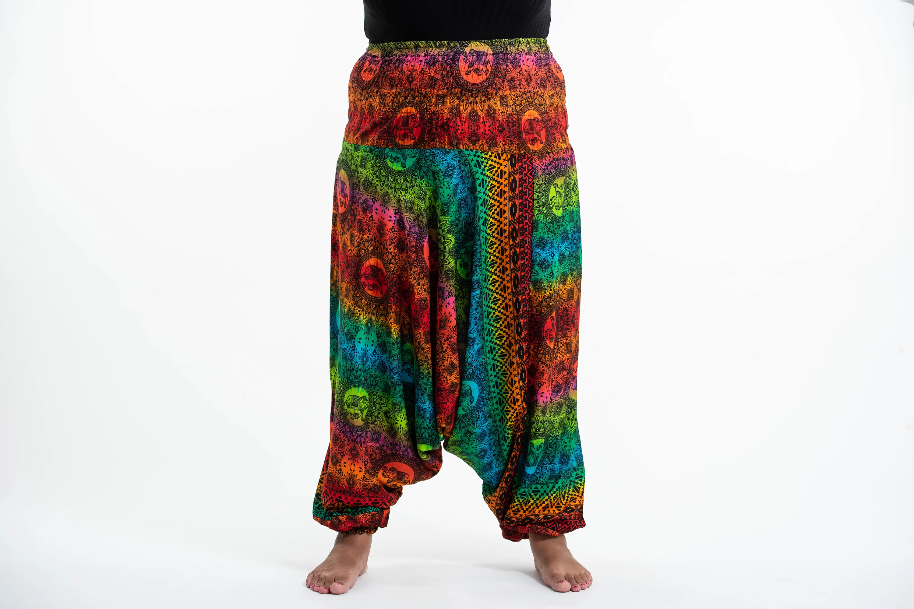 Plus Size Rainbow Elephant 2-in-1 Jumpsuit Elephant Pants in Orange - Image 2