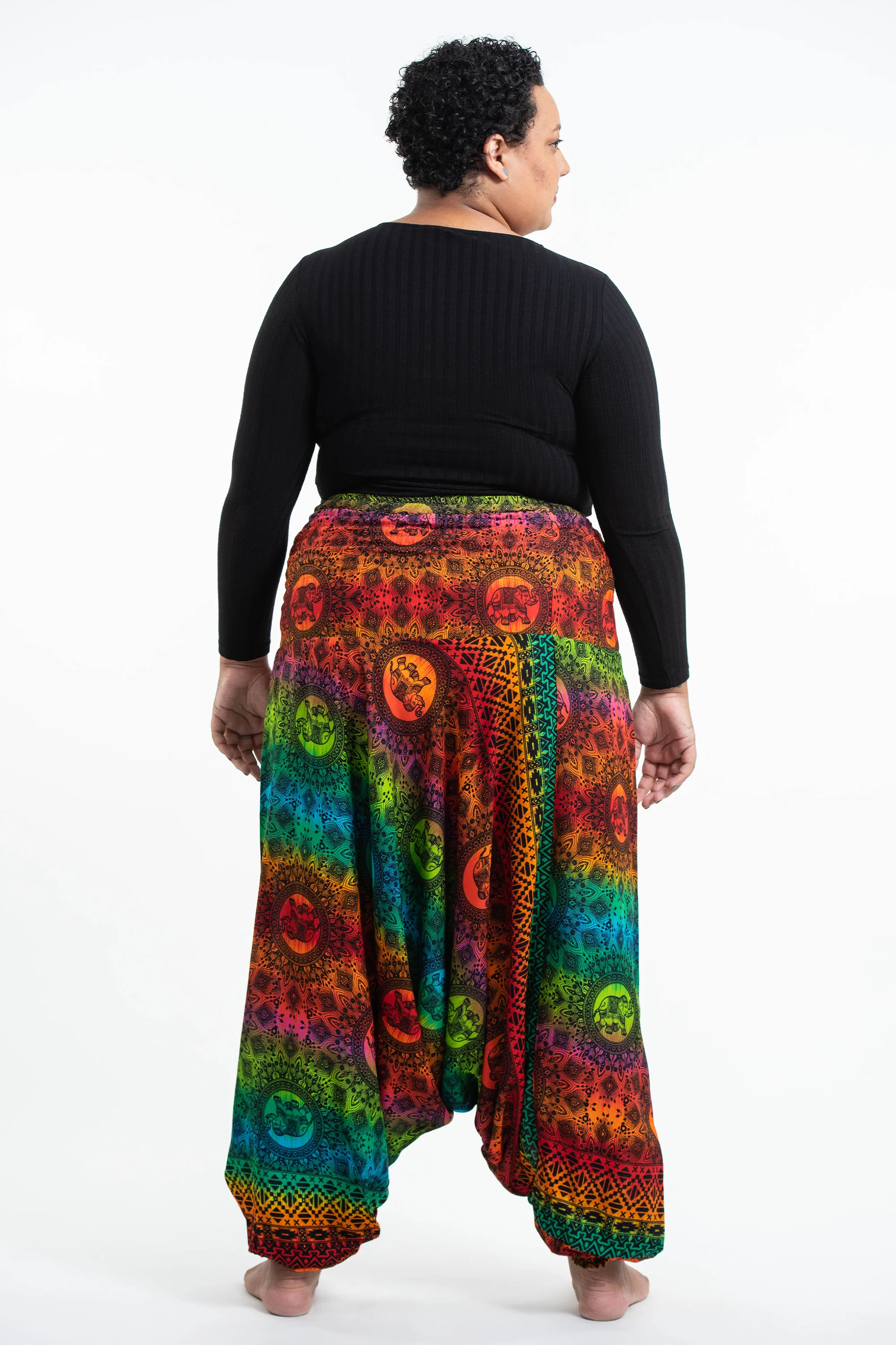 Plus Size Rainbow Elephant 2-in-1 Jumpsuit Elephant Pants in Orange - Image 4