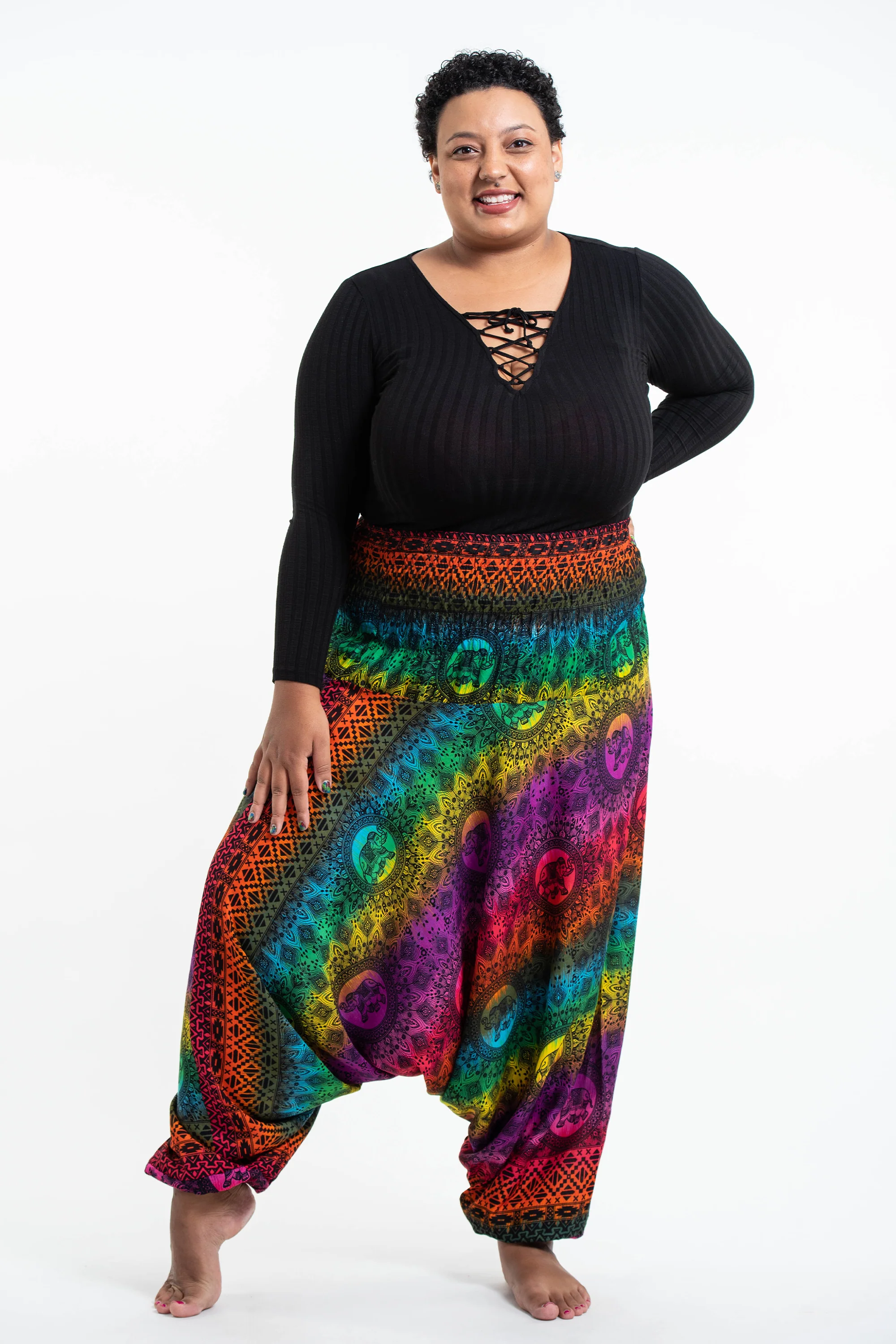 Plus Size Rainbow Elephant 2-in-1 Jumpsuit Elephant Pants in Purple - Image 3