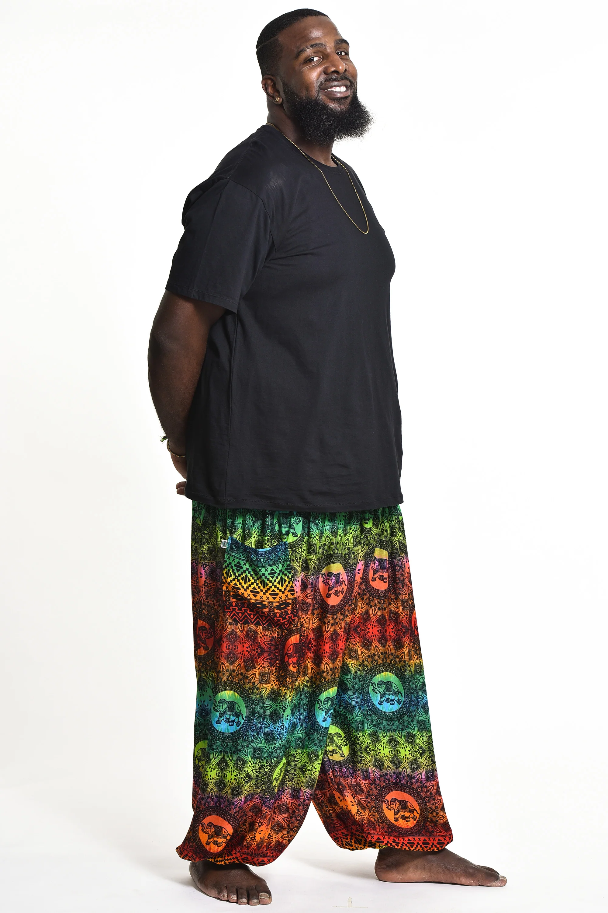 Plus Size Rainbow Elephant Men's Elephant Pants in Orange - Image 3