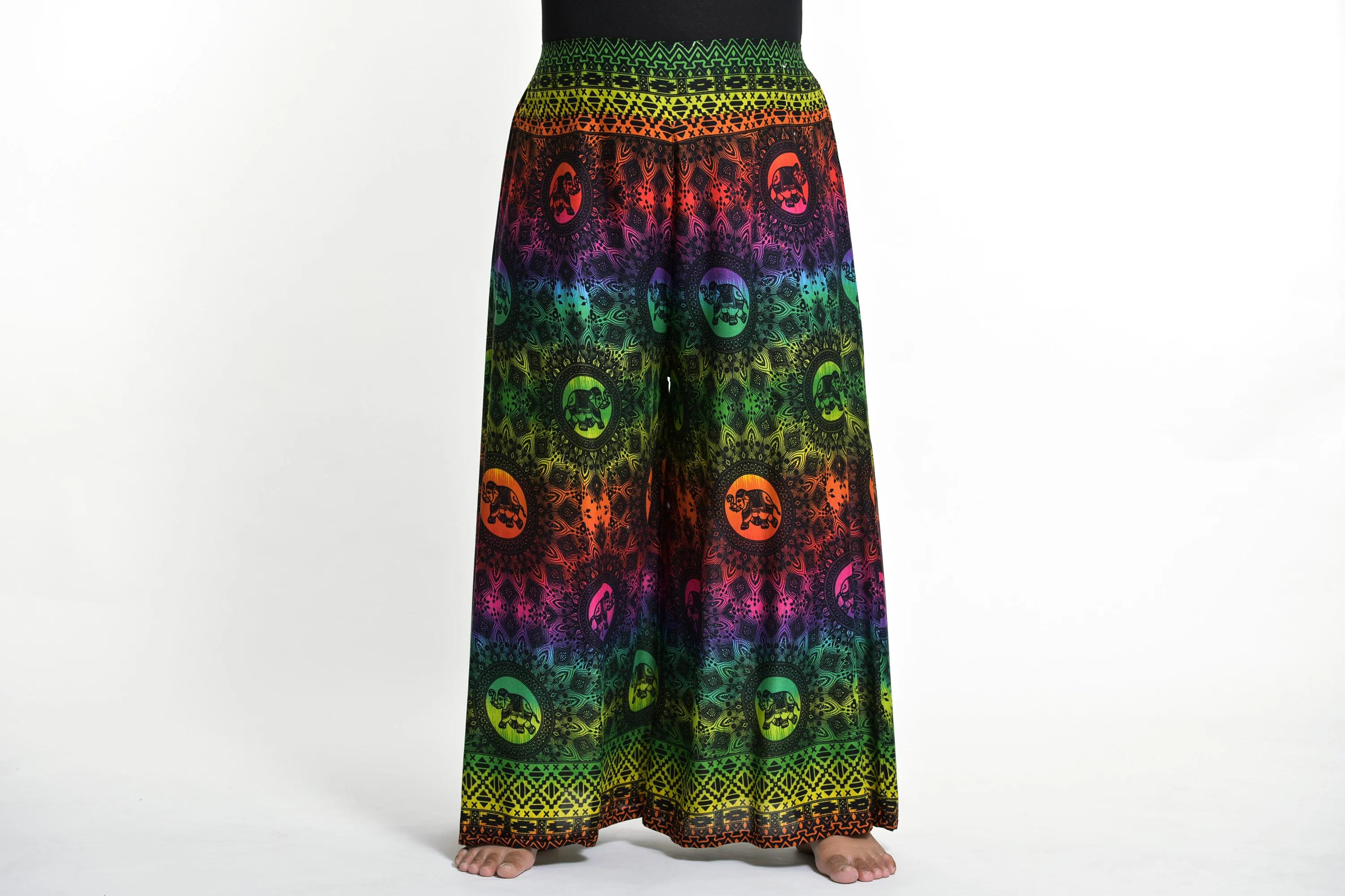 Plus Size Rainbow Elephant Palazzo Style Elephant Pants in Green - Image 2