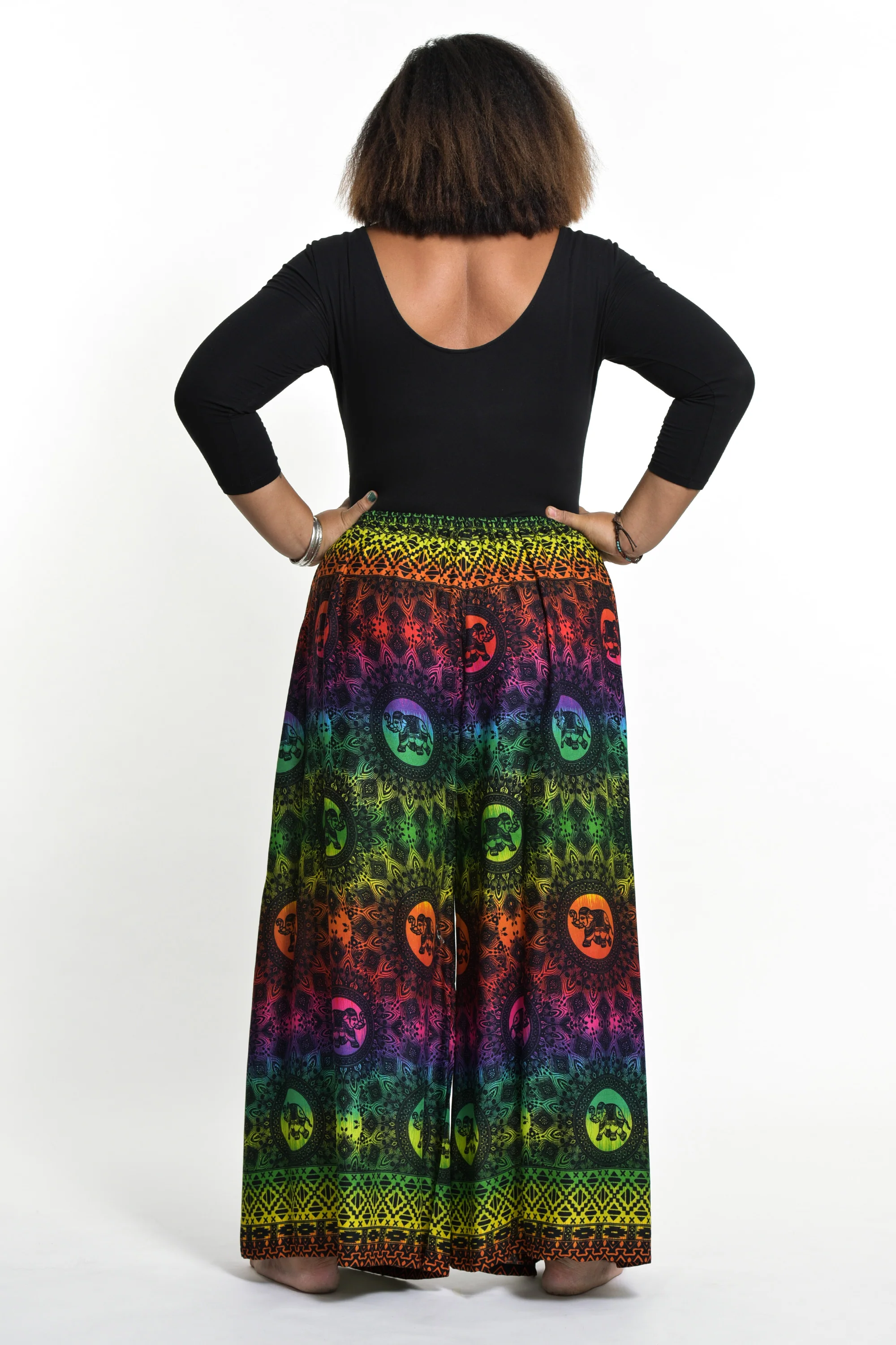 Plus Size Rainbow Elephant Palazzo Style Elephant Pants in Green - Image 4