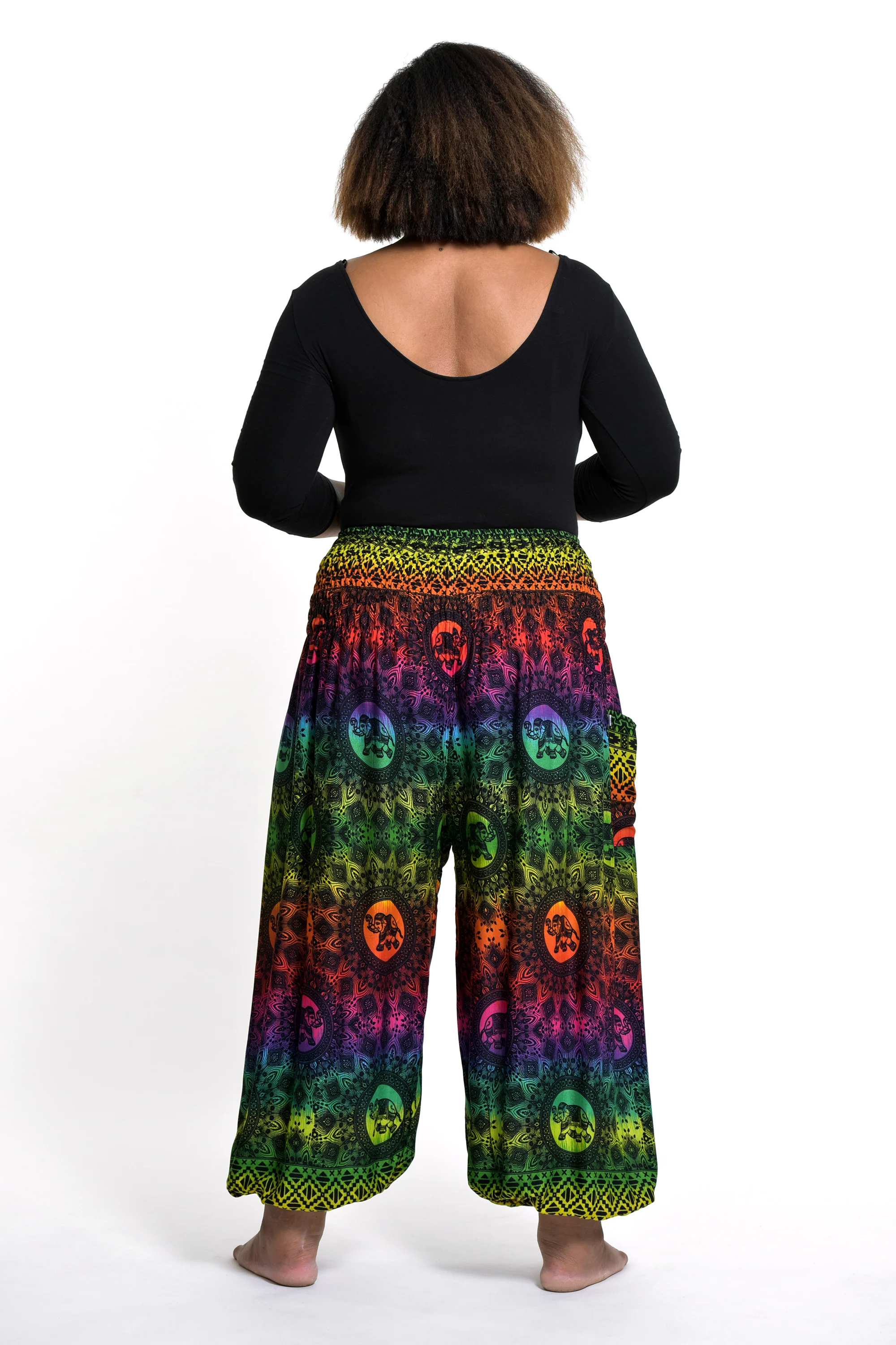 Plus Size Rainbow Elephant Women's Elephant Pants in Green - Image 2