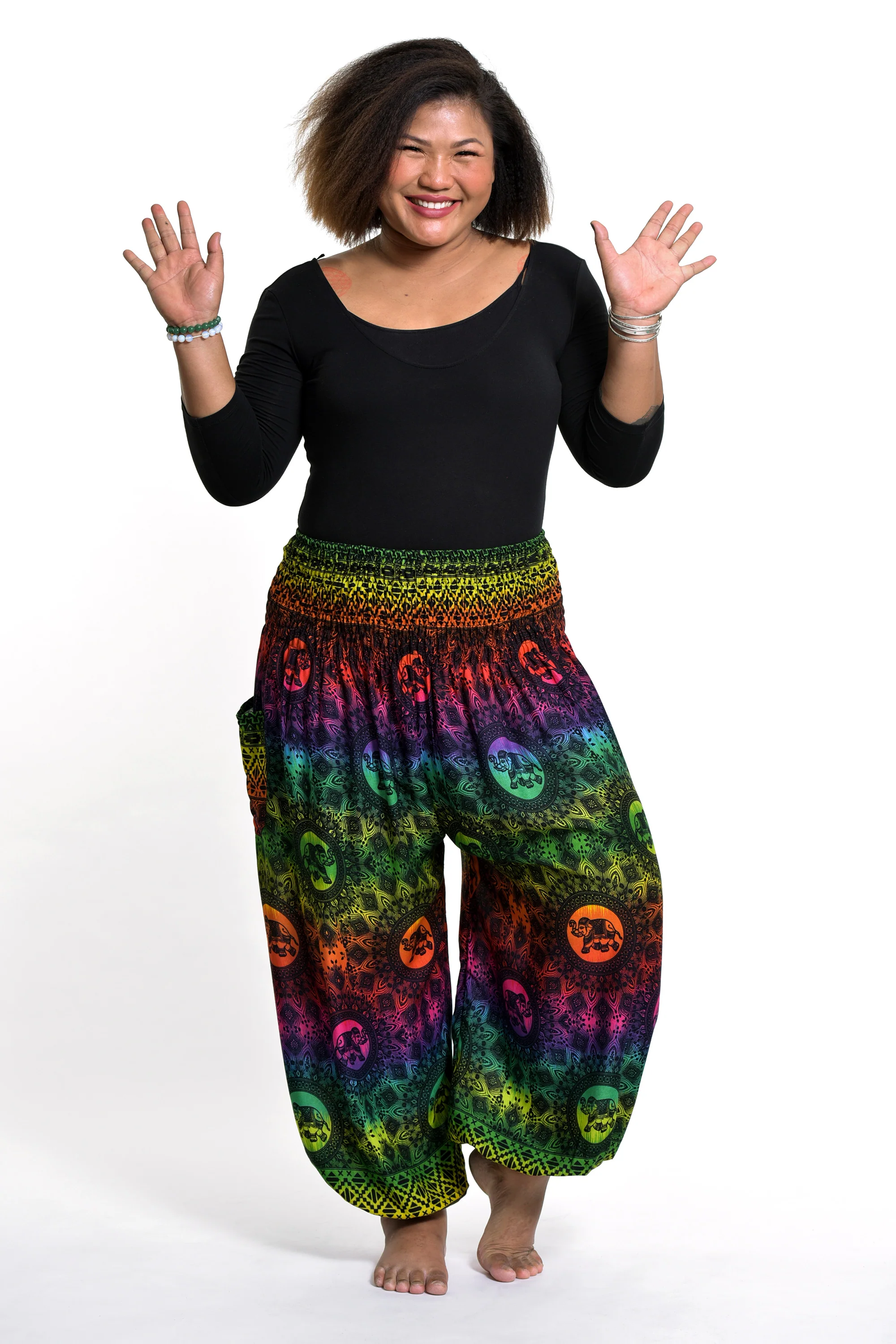 Plus Size Rainbow Elephant Women's Elephant Pants in Green - Image 3