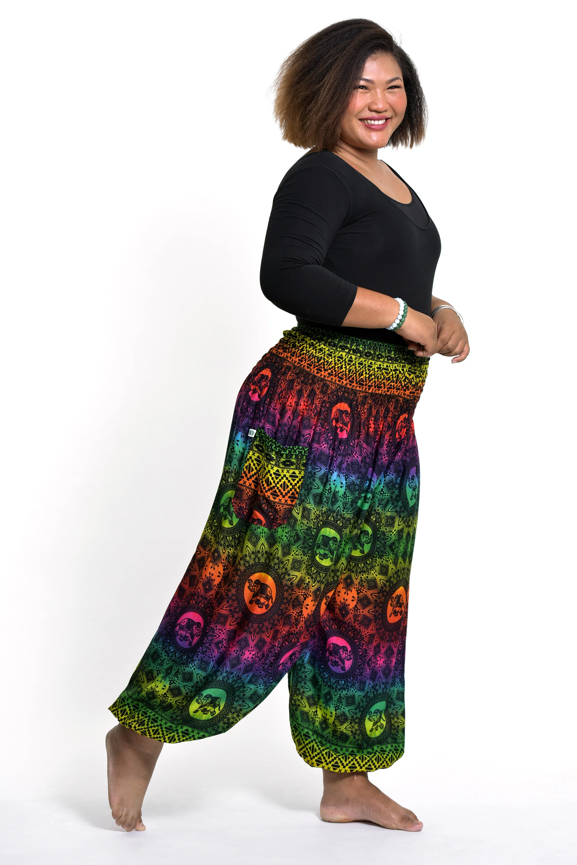 Plus Size Rainbow Elephant Women's Elephant Pants in Green - Image 4
