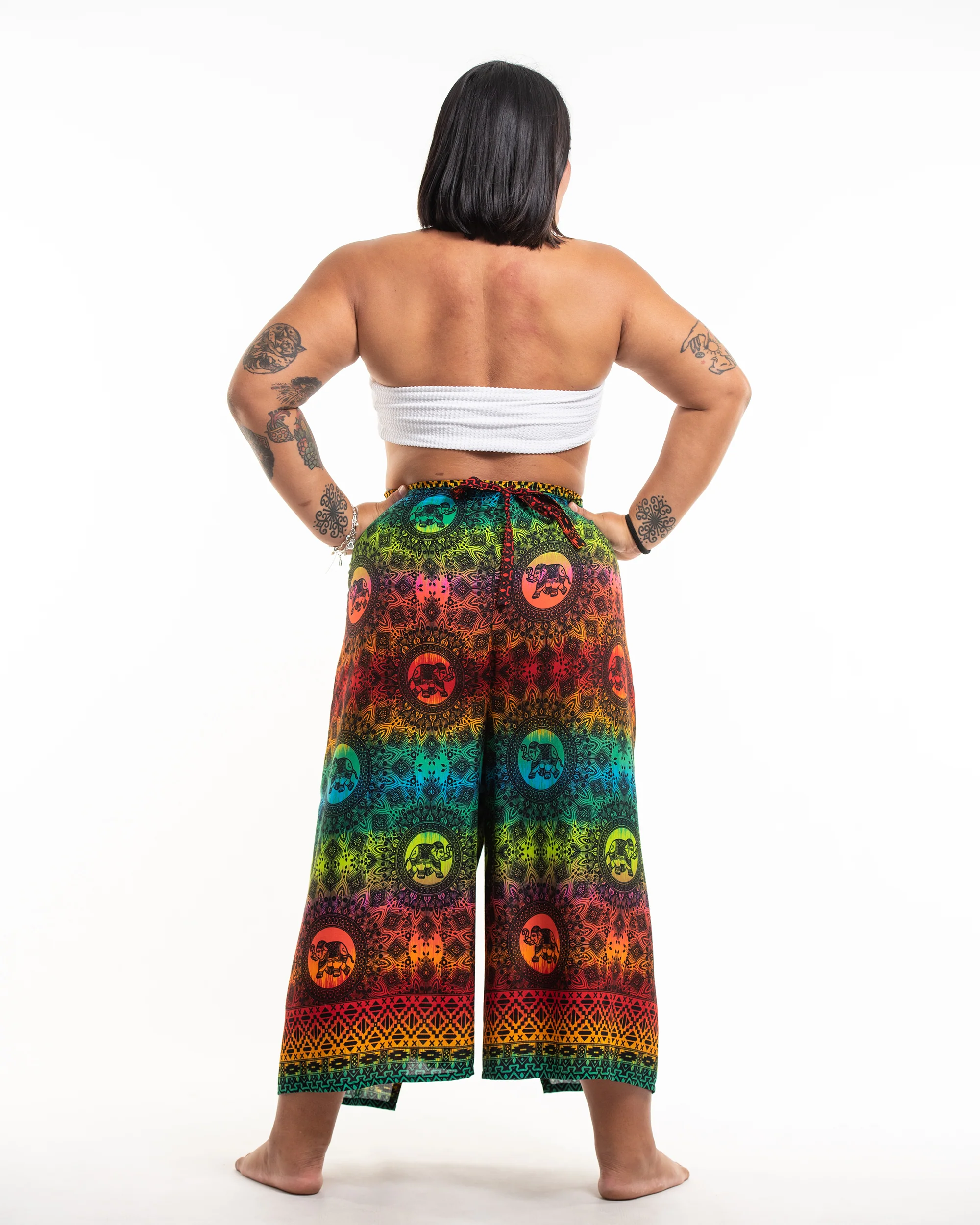 Plus Size Rainbow Elephant Wrap Palazzo Style Elephant Pants in Orange - Image 4