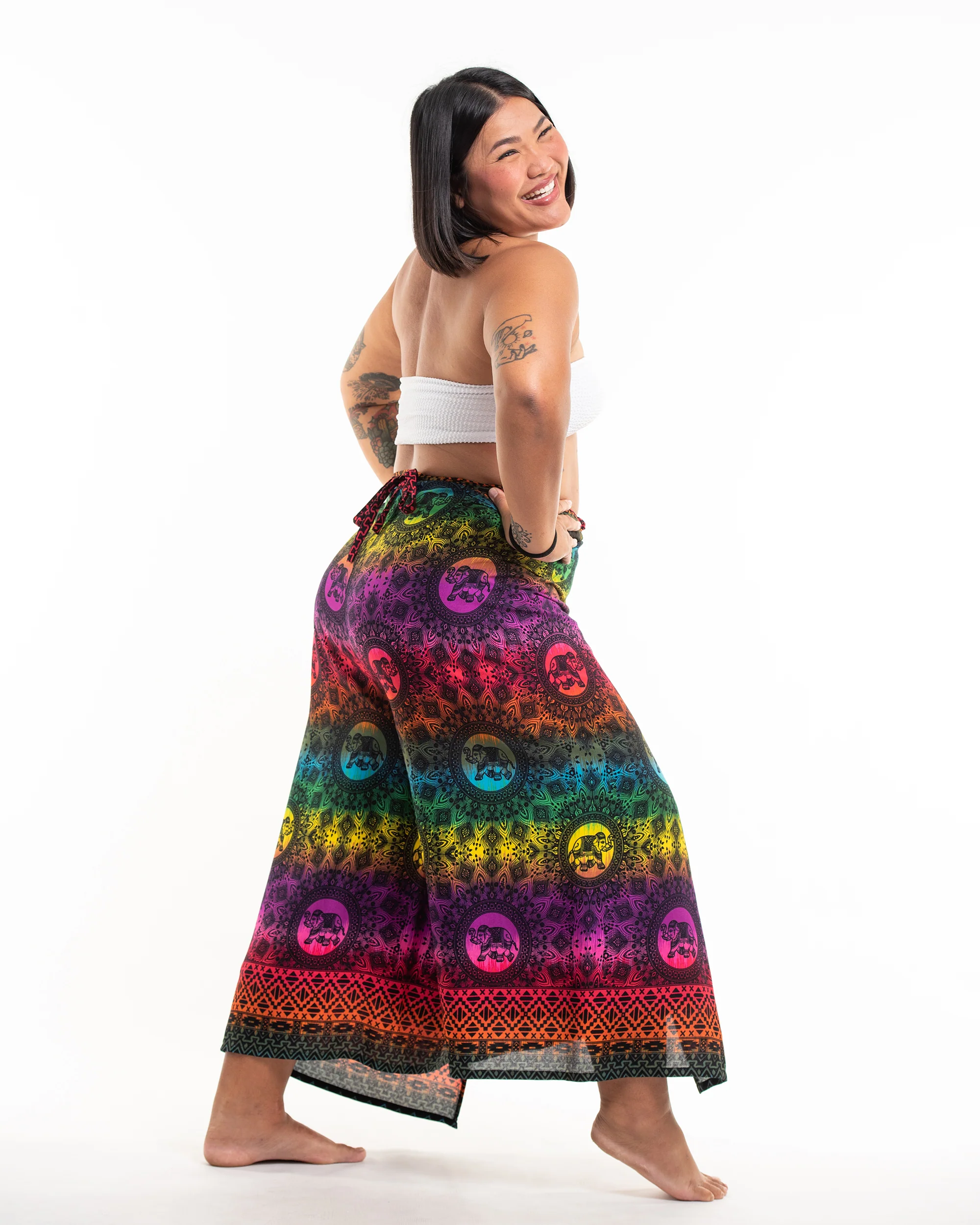 Plus Size Rainbow Elephant Wrap Palazzo Style Elephant Pants in Purple - Image 3