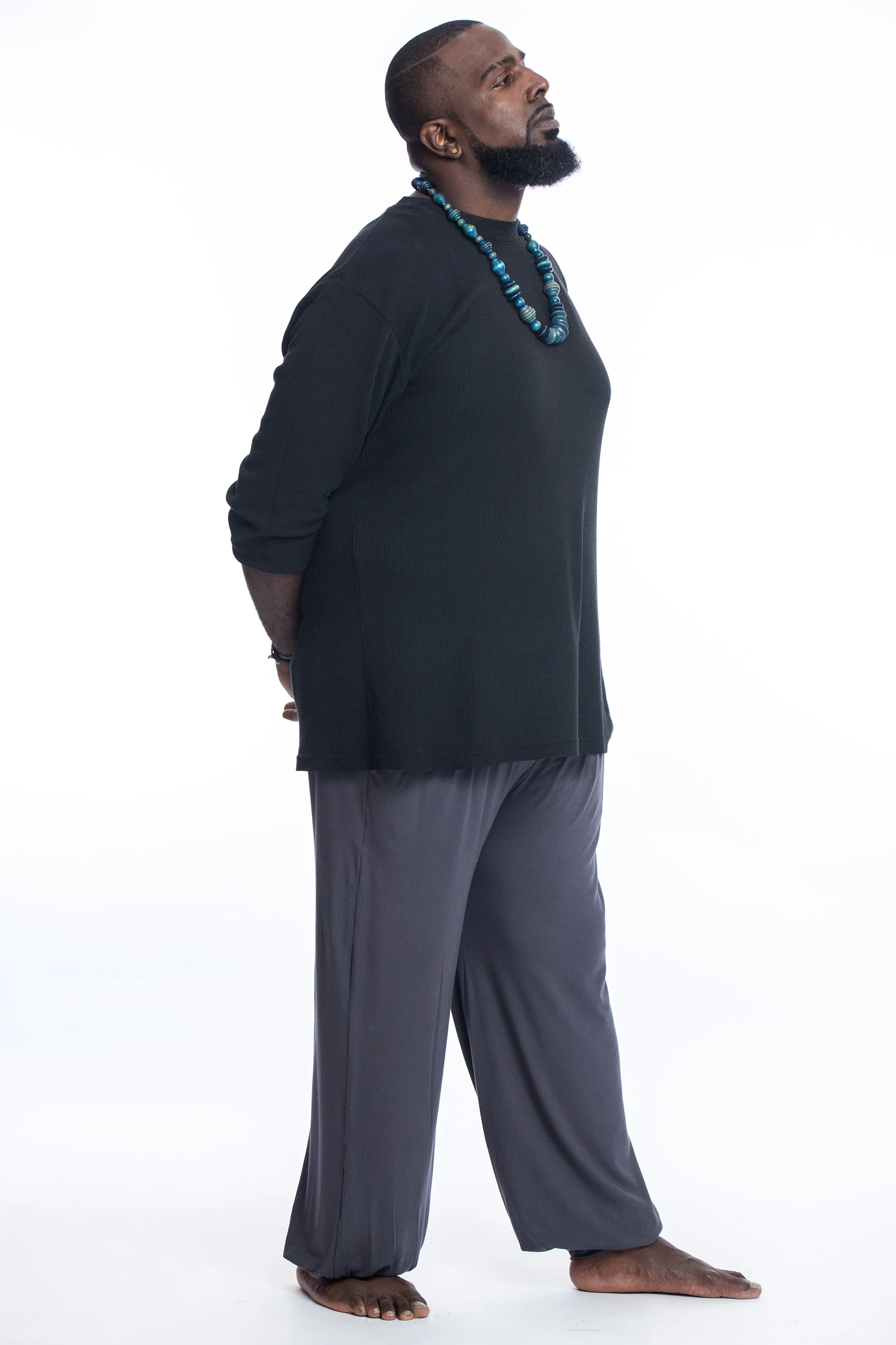 Plus Size Soft Flex Mens Harem Pants in Solid Gray - Image 3
