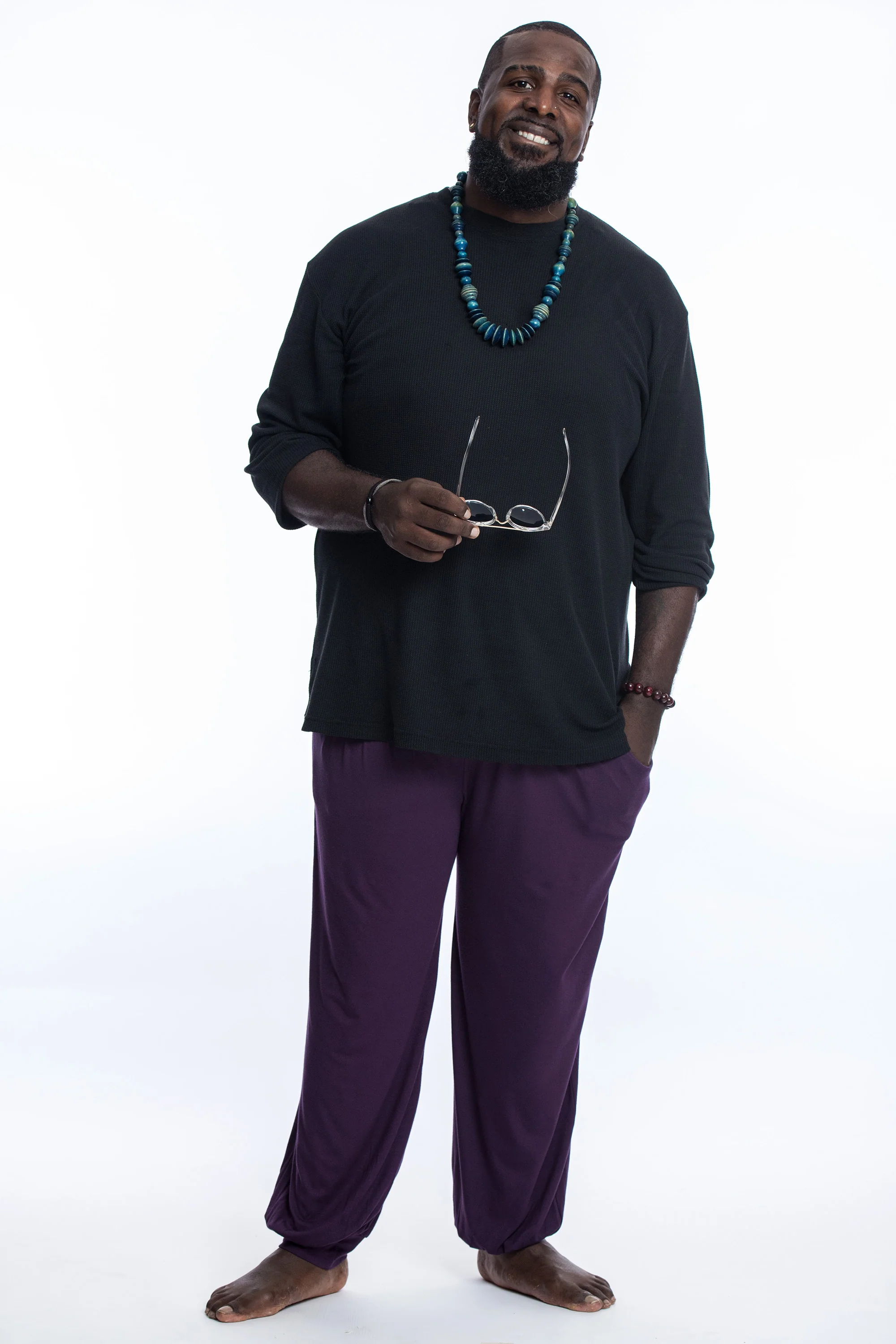 Plus Size Soft Flex Mens Harem Pants in Solid Purple