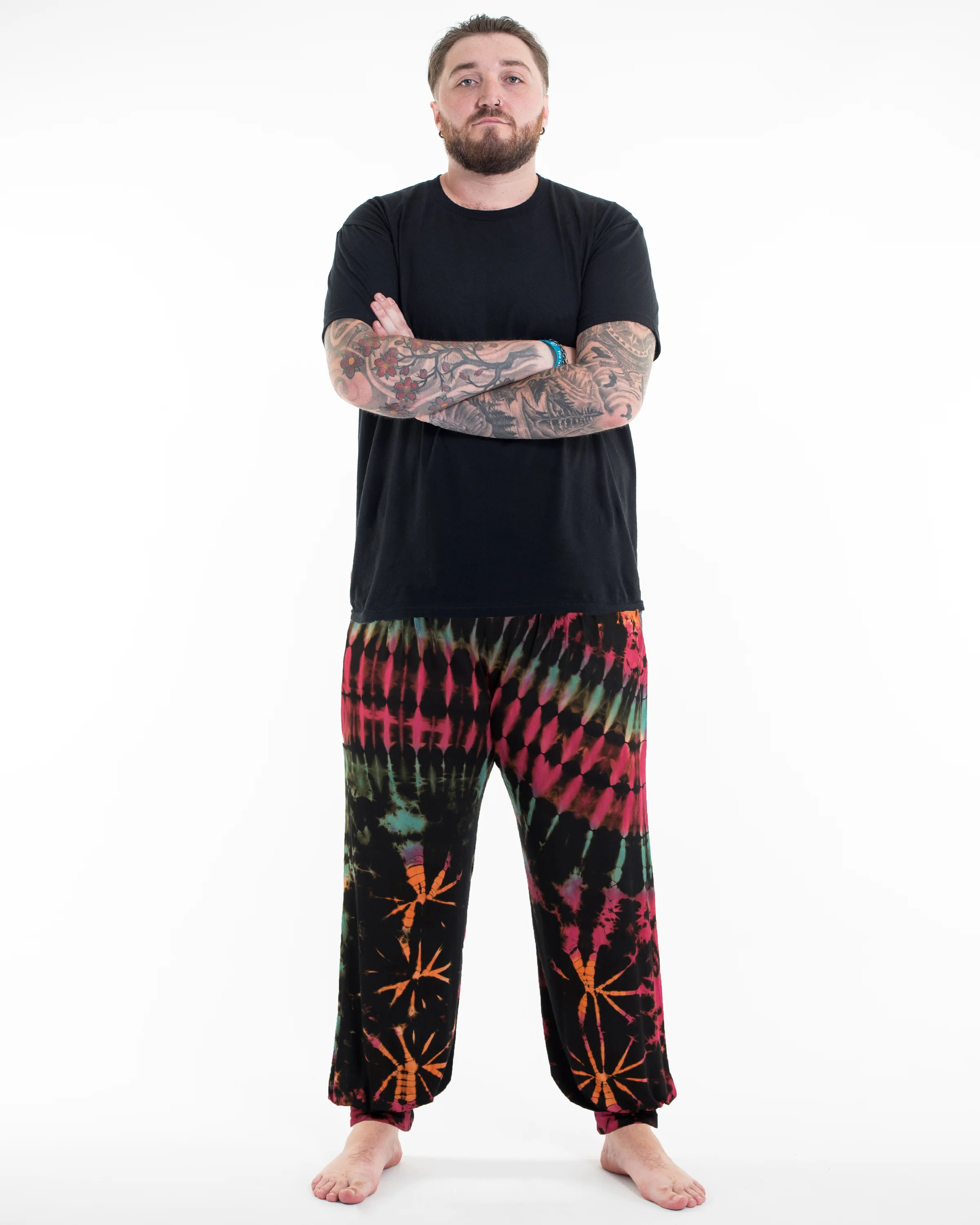 Plus Size Soft Flex Mens Tie Dye Harem Pants in Black Pink