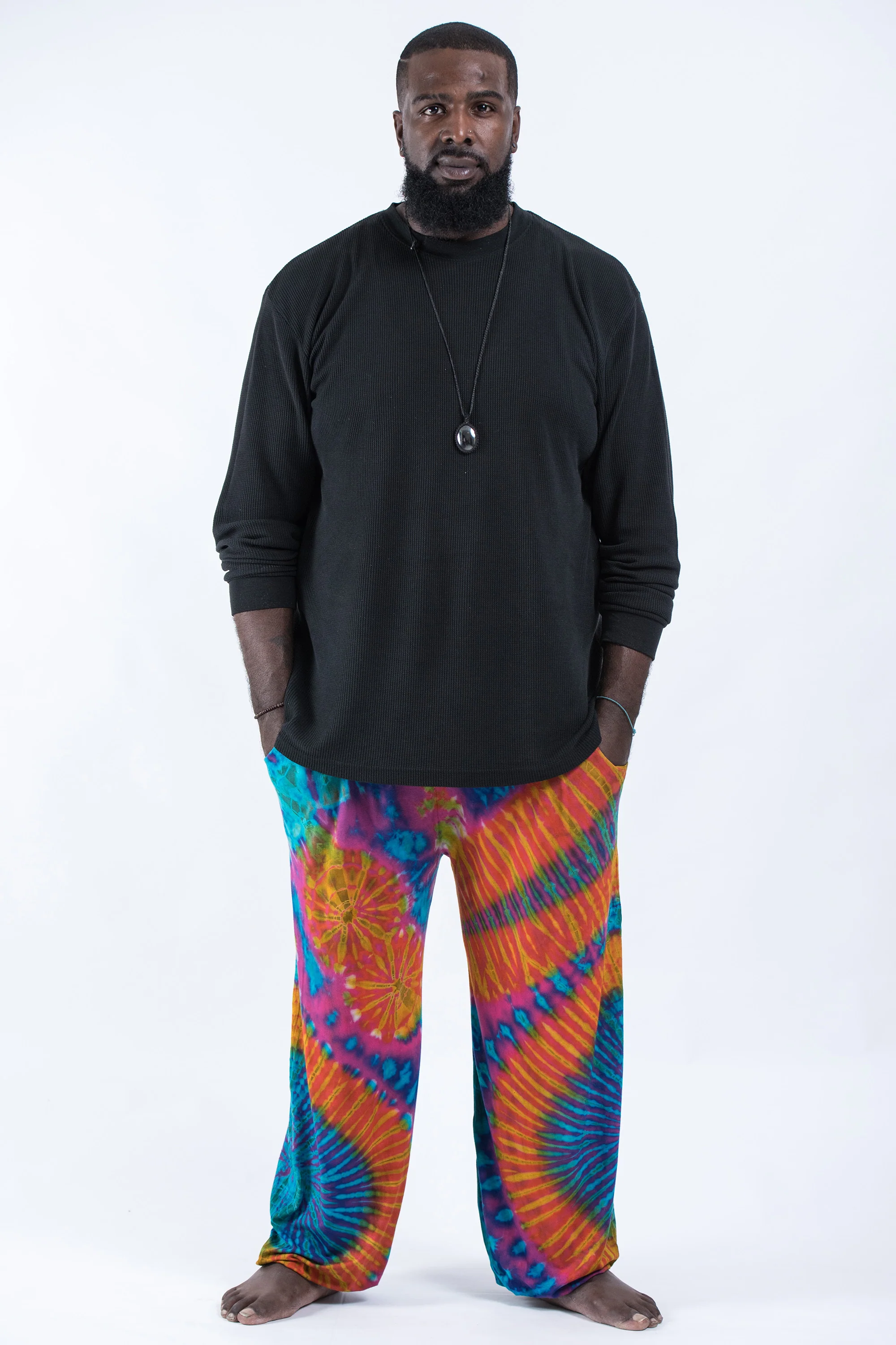 Plus Size Soft Flex Mens Tie Dye Harem Pants in Blue Orange