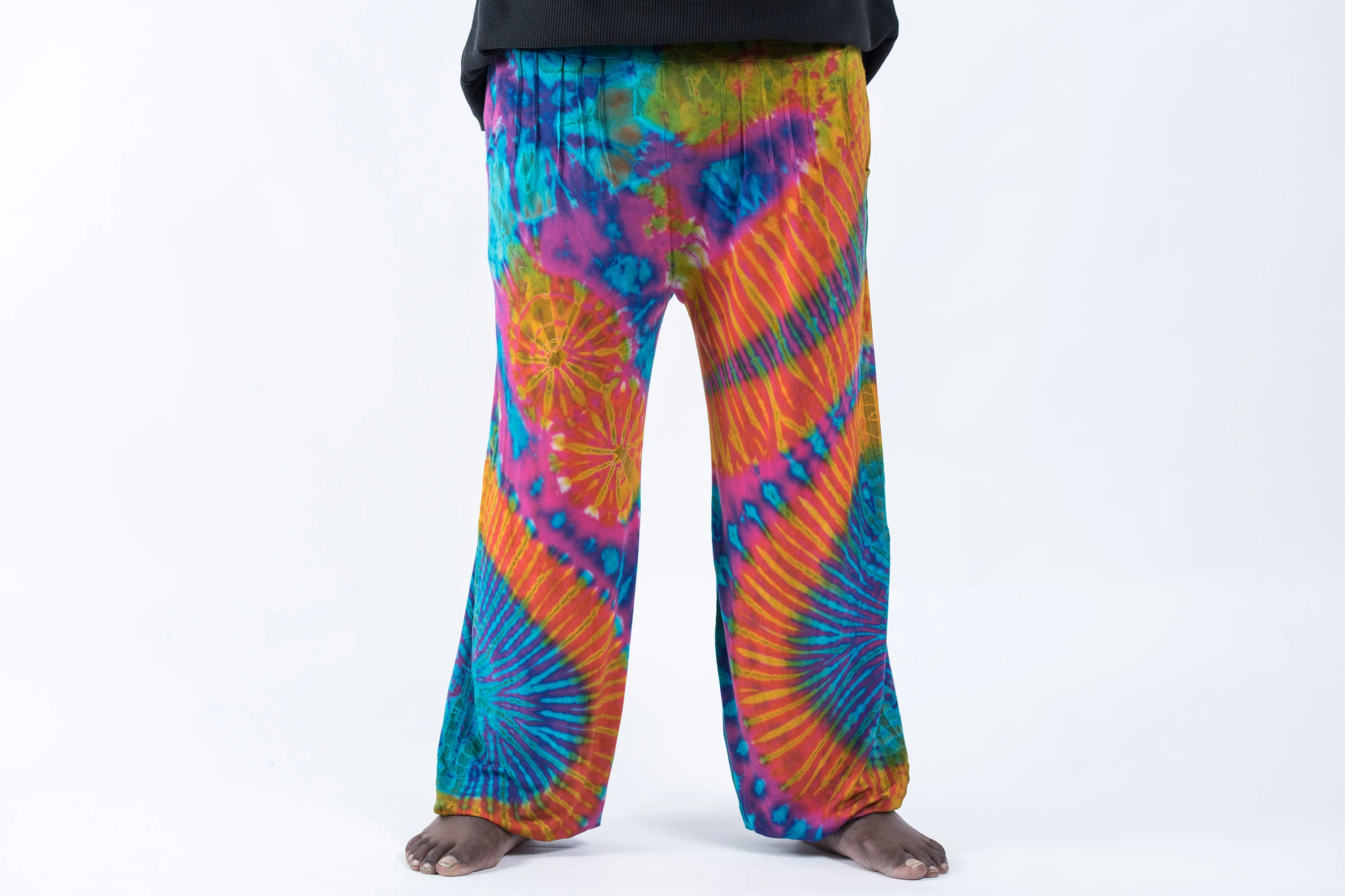 Plus Size Soft Flex Mens Tie Dye Harem Pants in Blue Orange - Image 2