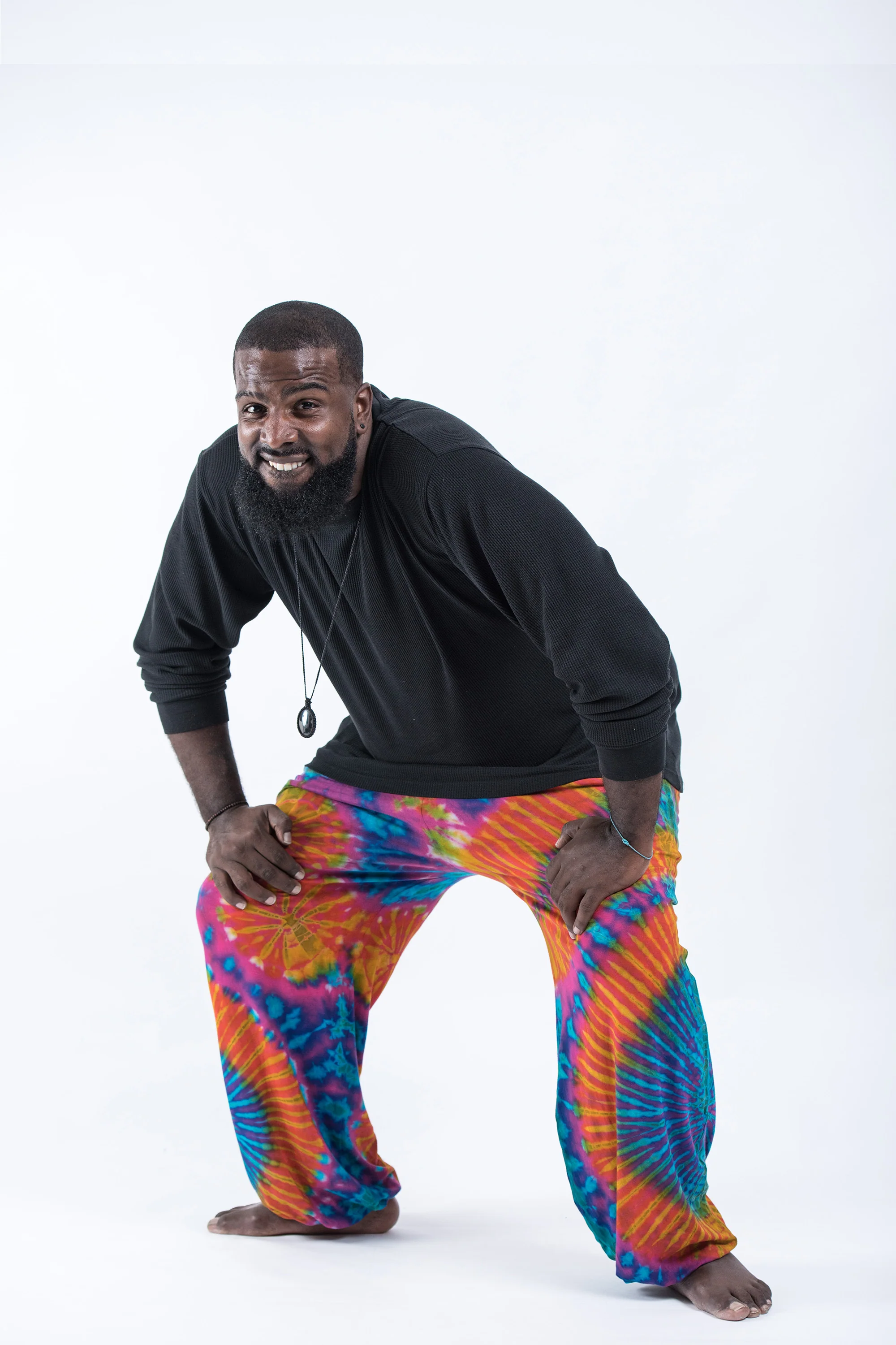 Plus Size Soft Flex Mens Tie Dye Harem Pants in Blue Orange - Image 5