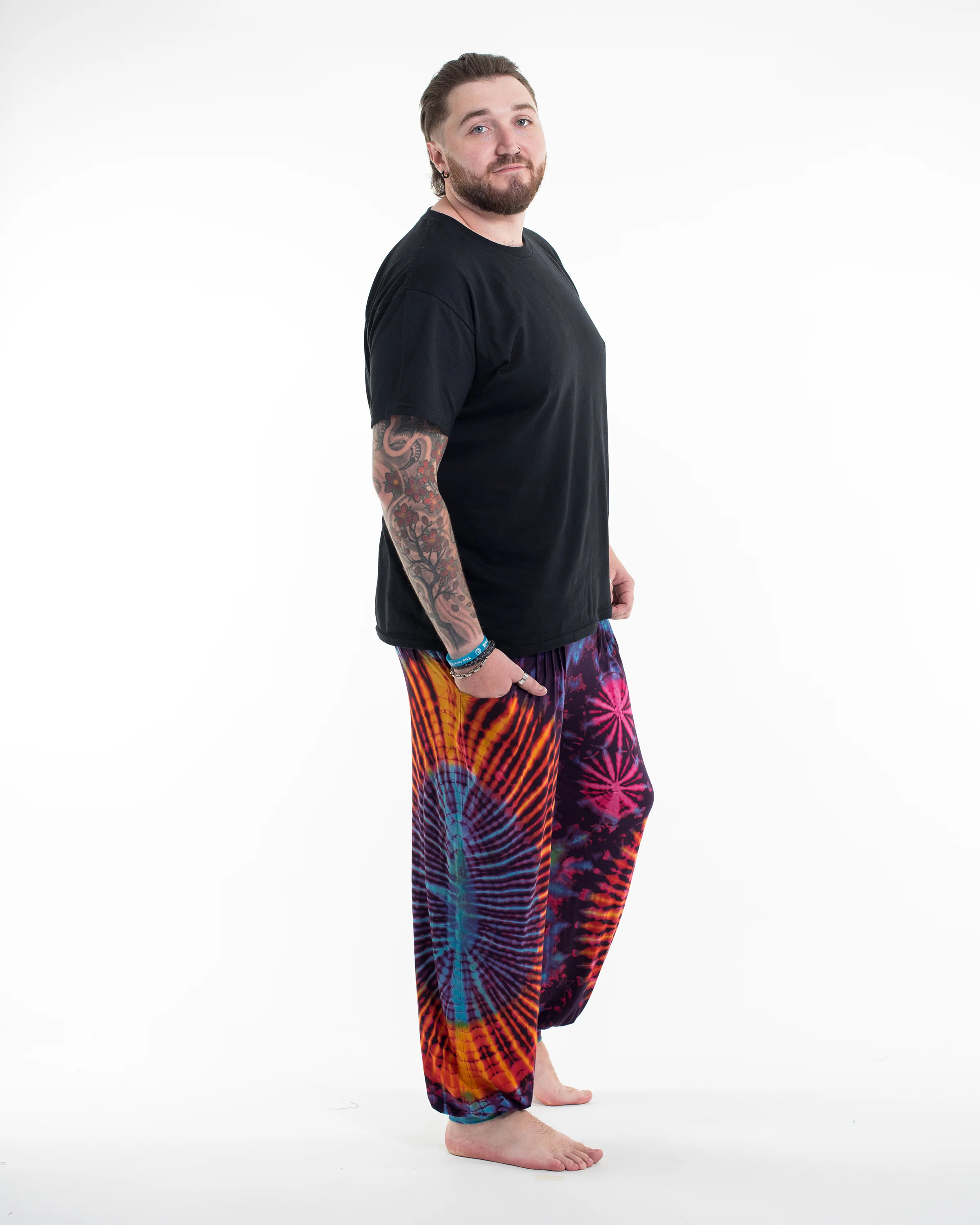 Plus Size Soft Flex Mens Tie Dye Harem Pants in Purple - Image 3
