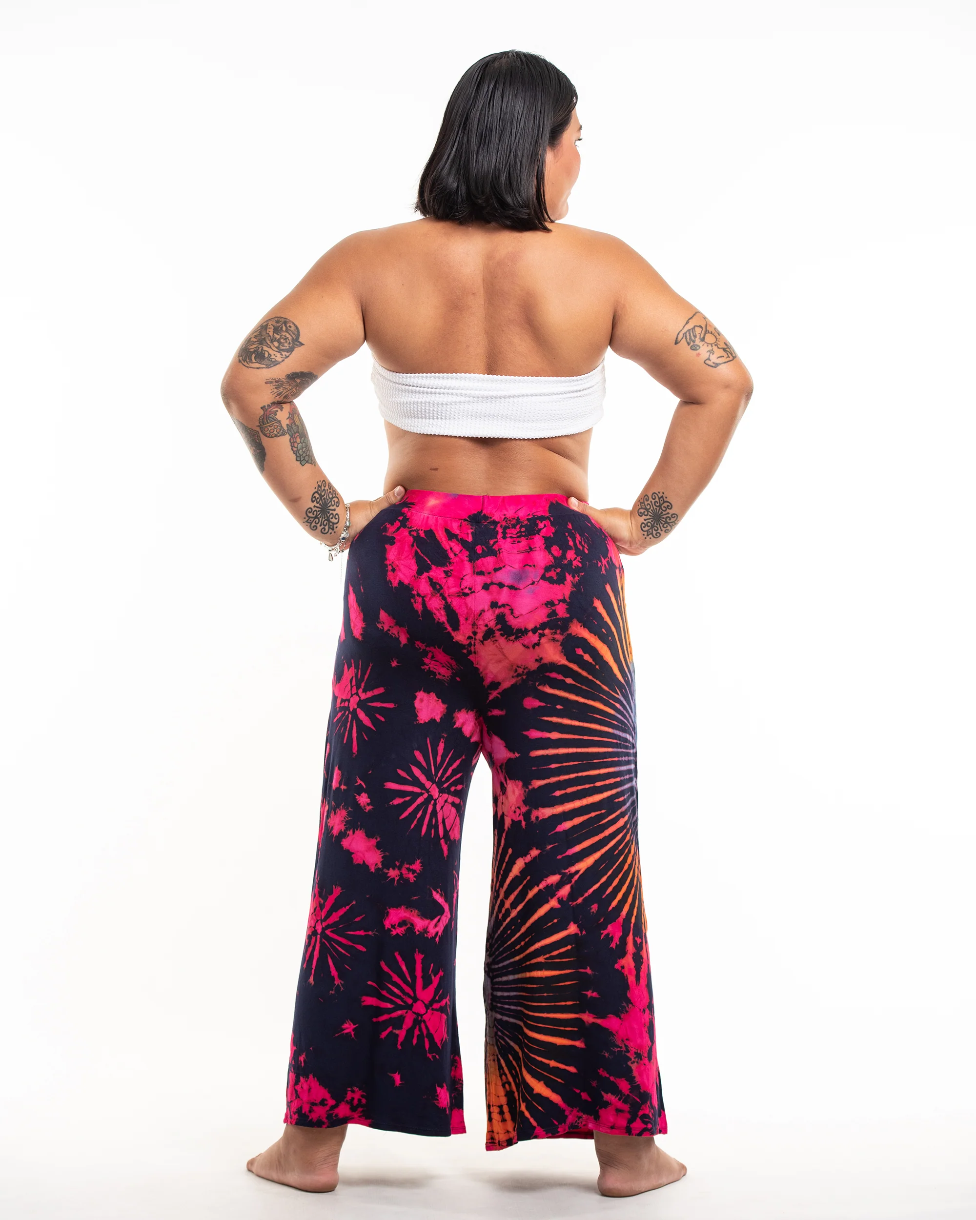 Plus Size Soft Flex Tie Dye Wide Leg Pants in Navy Pink - Image 4