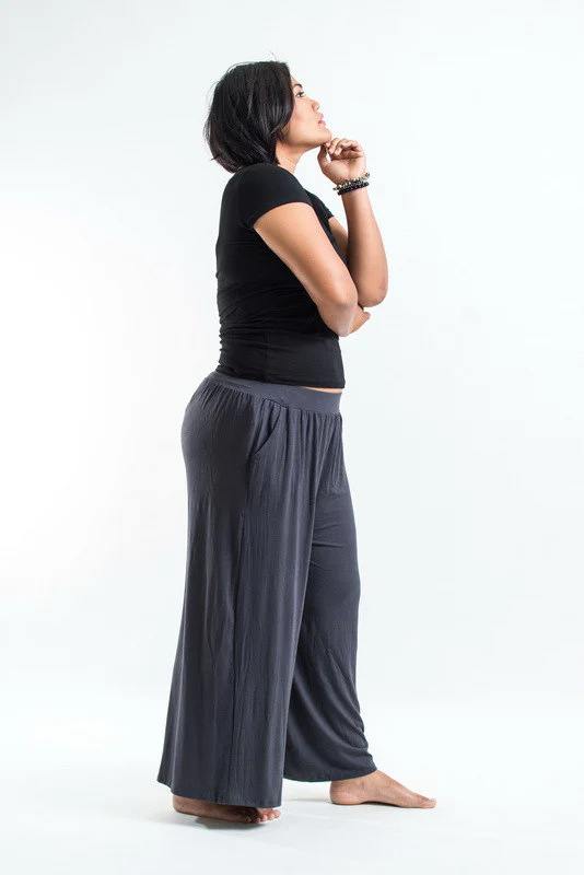 Plus Size Soft Flex Wide Leg Pants in Solid Gray - Image 3