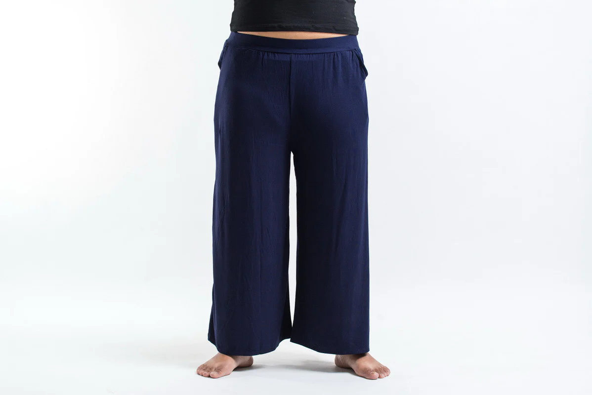 Plus Size Soft Flex Wide Leg Pants in Solid Navy - Image 2