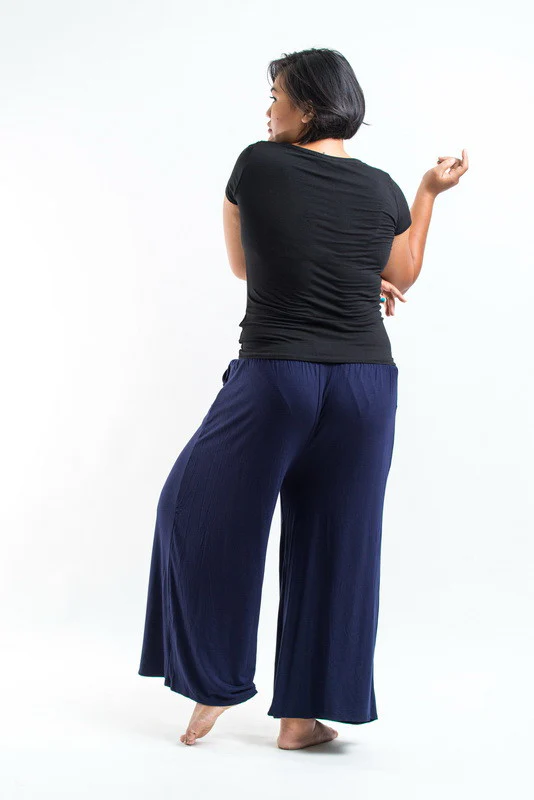 Plus Size Soft Flex Wide Leg Pants in Solid Navy - Image 4