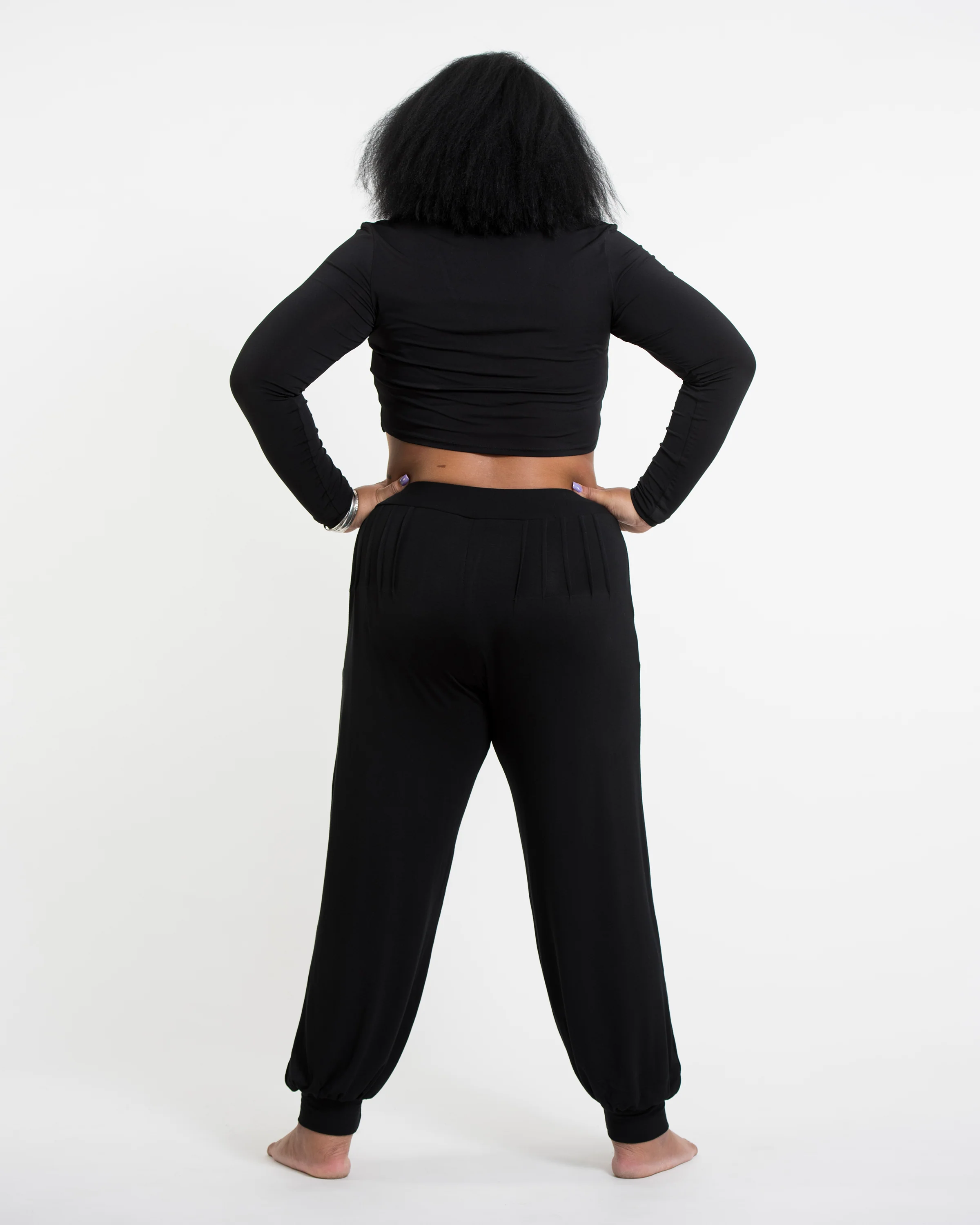 Plus Size Soft Flex Womens Harem Pants in Solid Black - Image 4