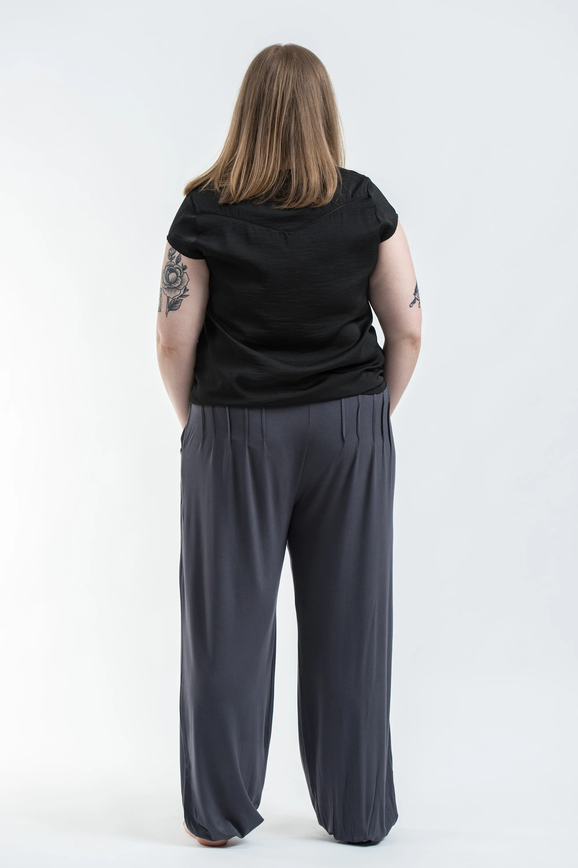 Plus Size Soft Flex Womens Harem Pants in Solid Gray - Image 4