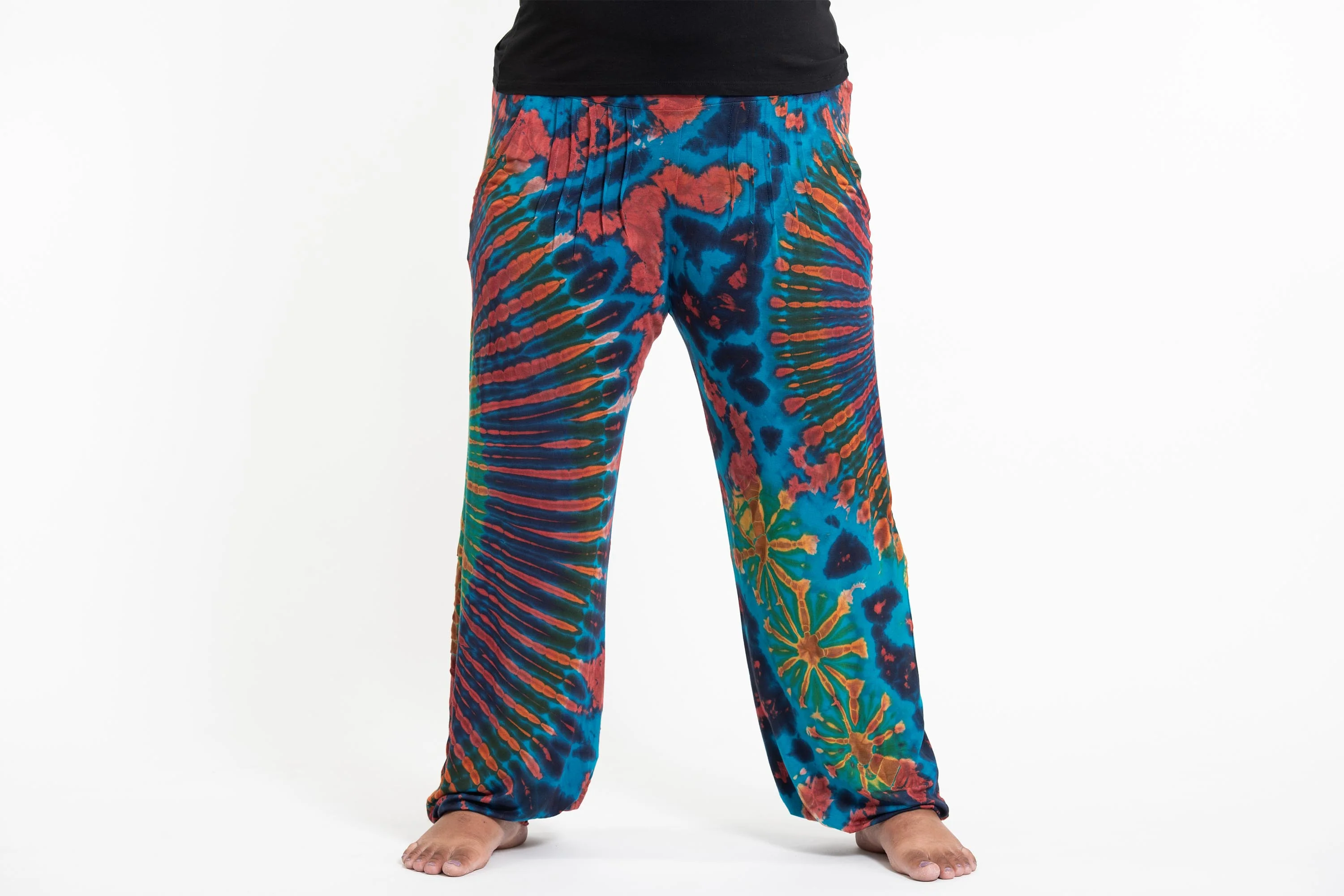 Plus Size Soft Flex Womens Tie Dye Harem Pants in Blue Rainbow - Image 2