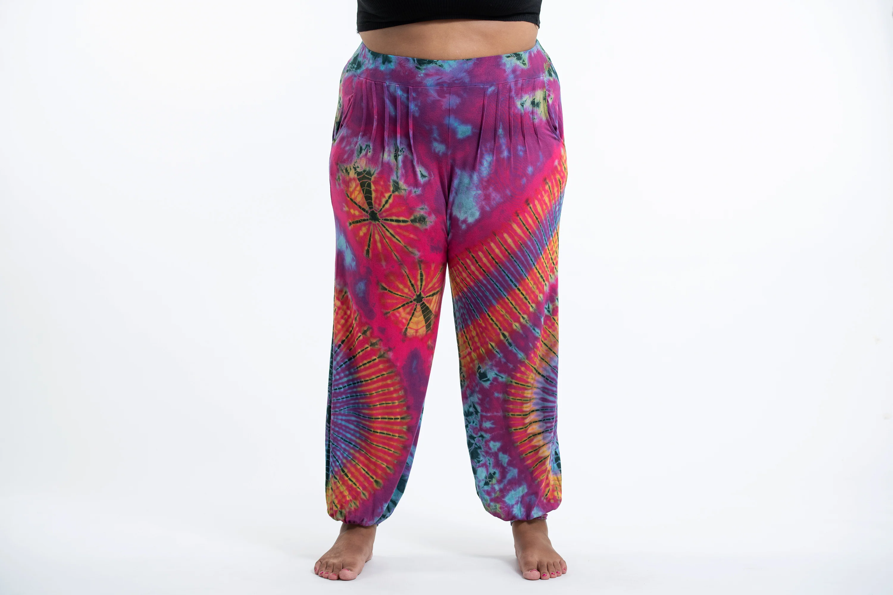 Plus Size Soft Flex Womens Tie Dye Harem Pants in Pink - Image 2