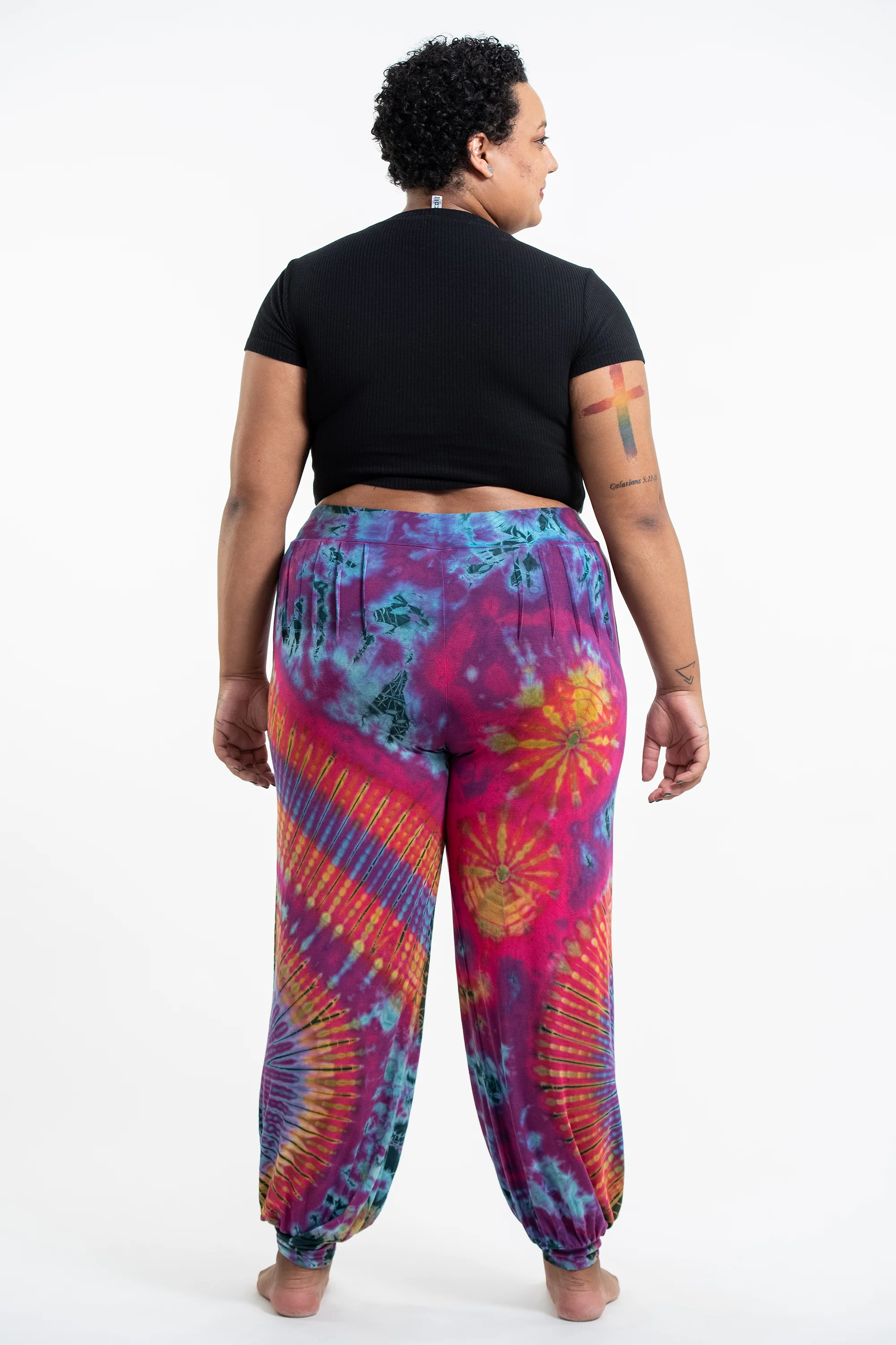 Plus Size Soft Flex Womens Tie Dye Harem Pants in Pink - Image 4