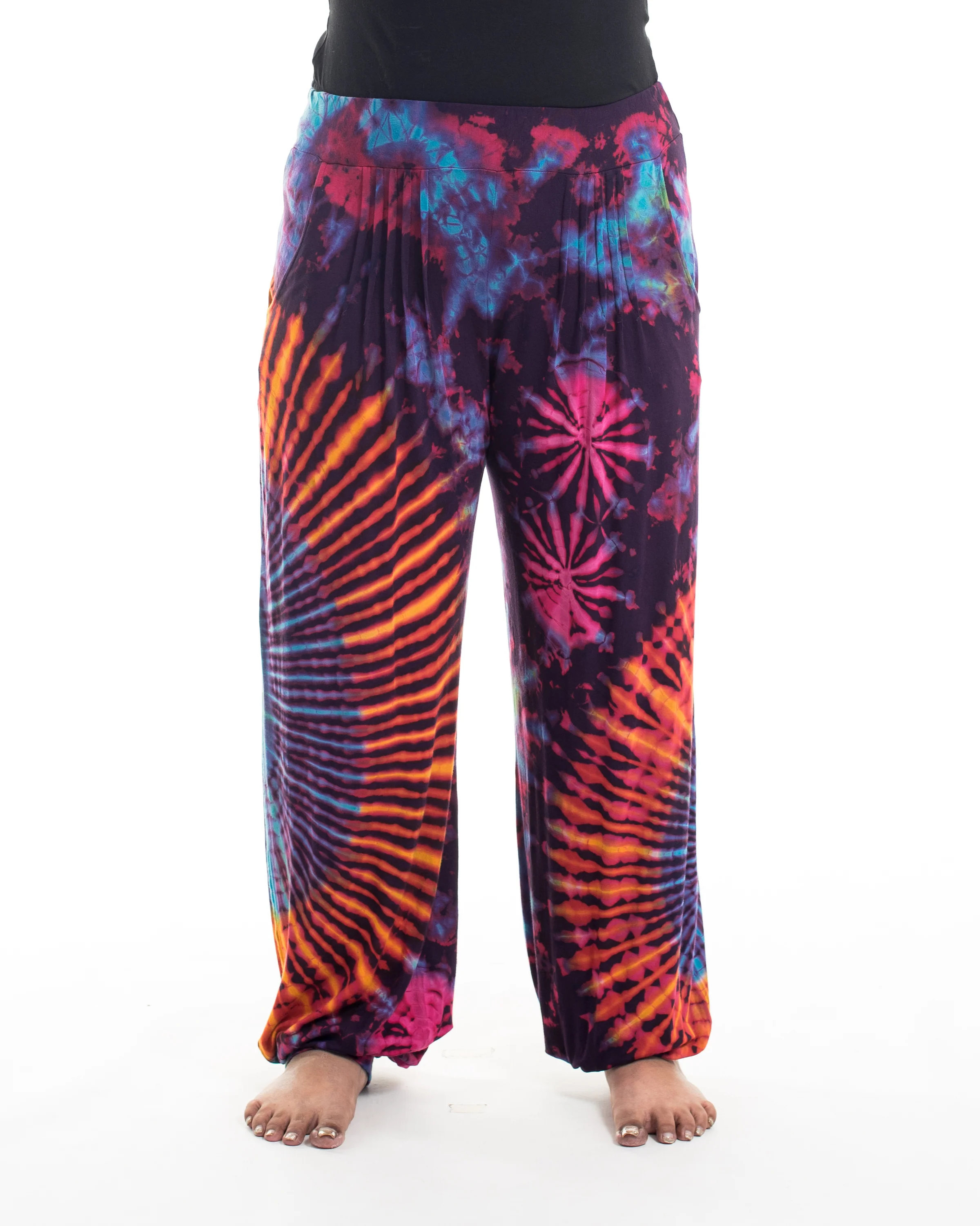 Plus Size Soft Flex Womens Tie Dye Harem Pants in Purple - Image 2
