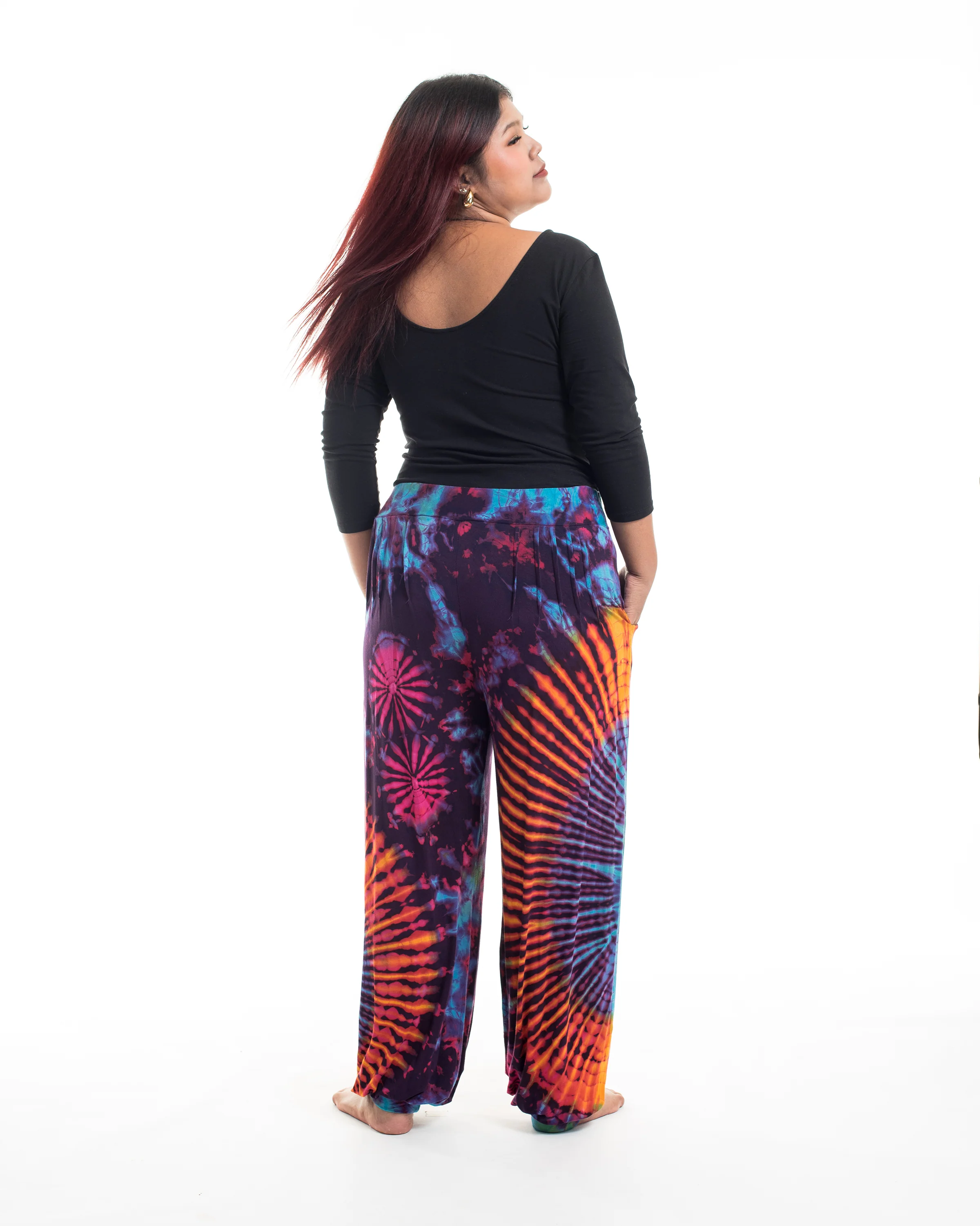 Plus Size Soft Flex Womens Tie Dye Harem Pants in Purple - Image 4
