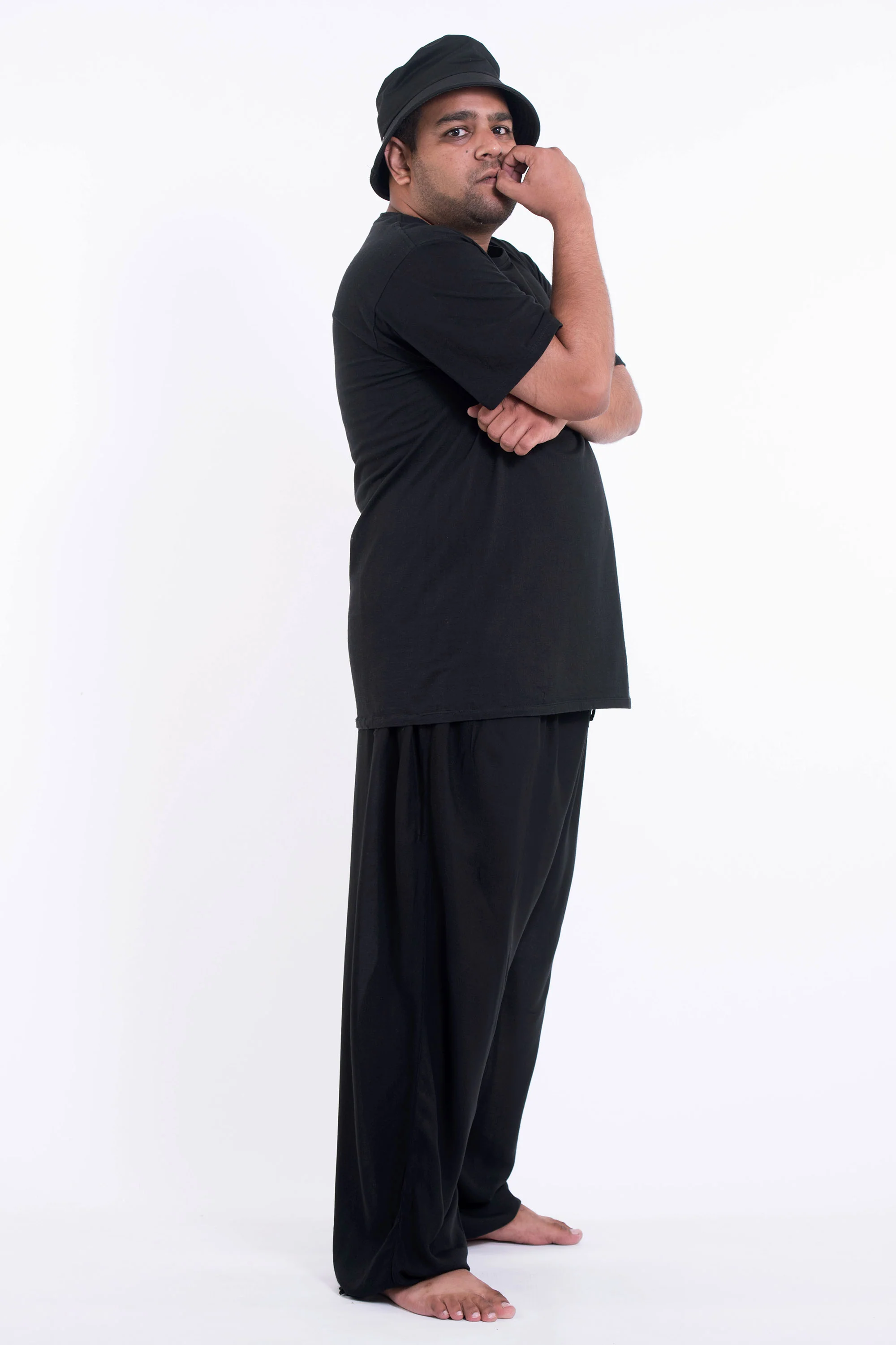 Plus Size Solid Color Drawstring Men's Yoga Massage Pants in Black - Image 3