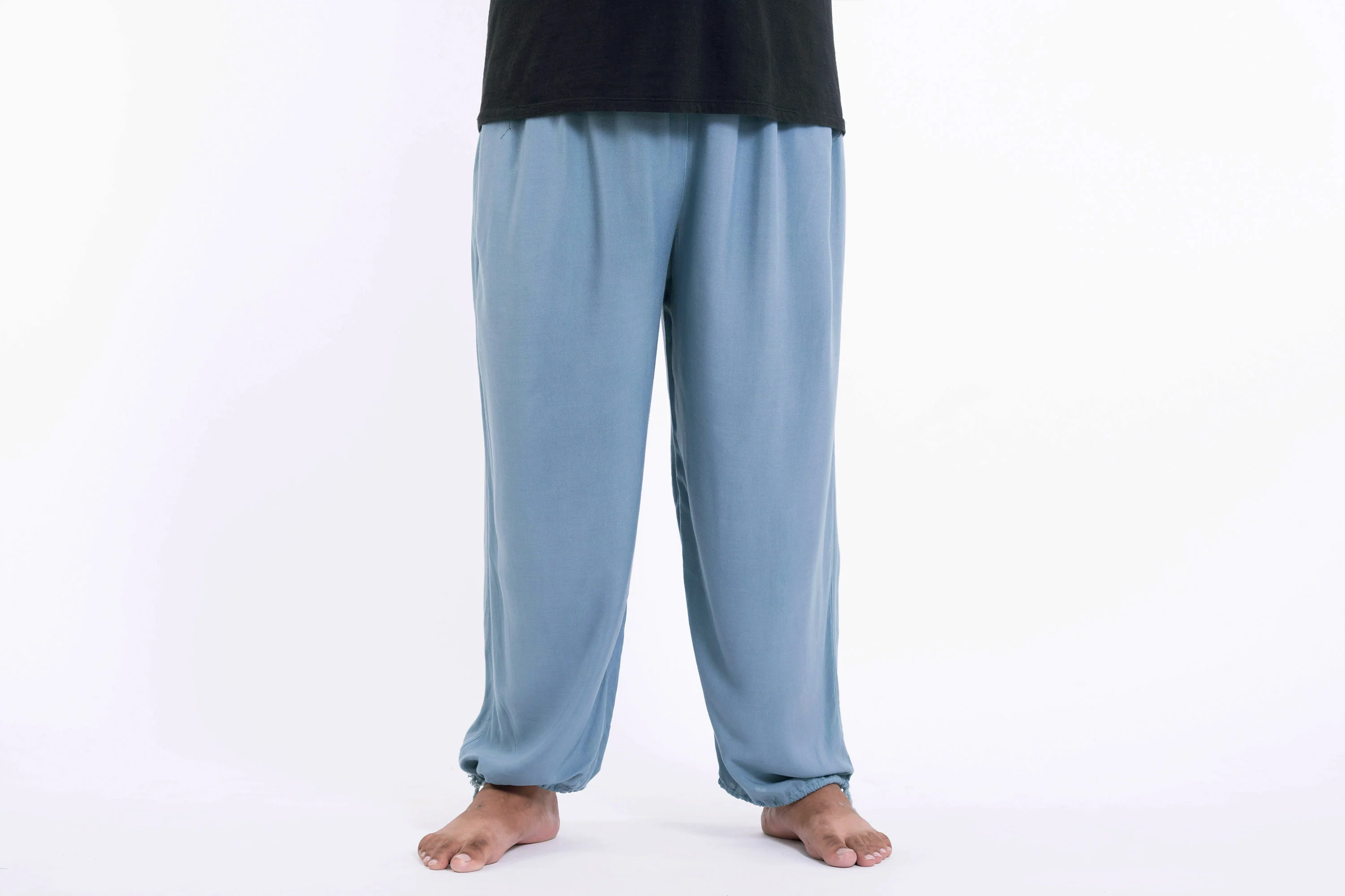Plus Size Solid Color Drawstring Men's Yoga Massage Pants in Blue Gray - Image 2